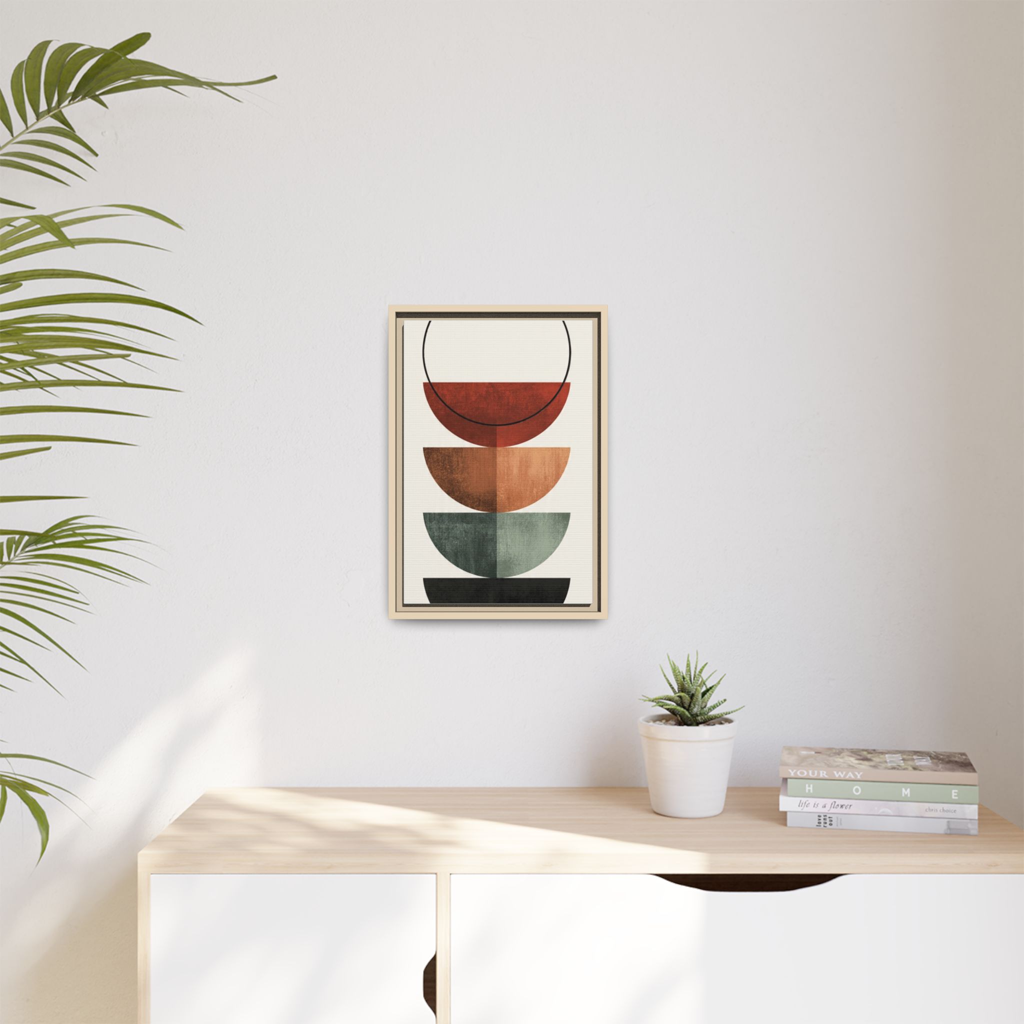 Abstract Stacked Semi-Circles Framed Canvas Wall Art — Mid-Century Modern Geometric Print - Image 119