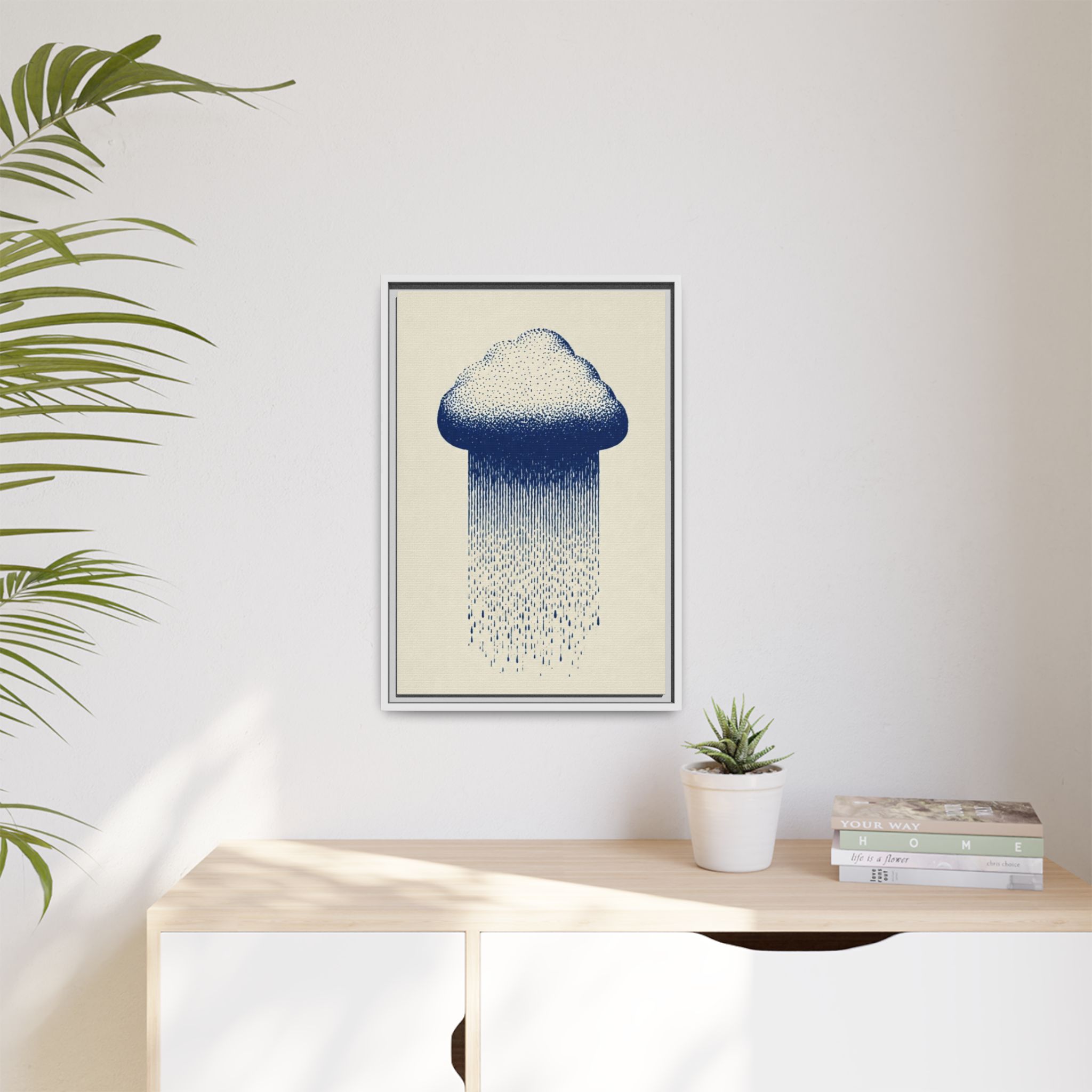 Framed Canvas Wall Art — Blue Rain Cloud Minimalist Print - Image 239
