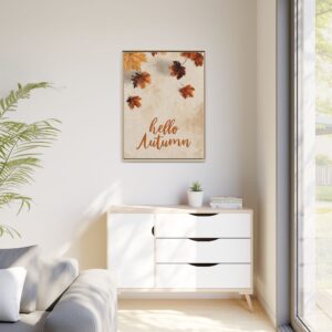 Hello Autumn Framed Canvas Print — Fall Leaves Wall Art