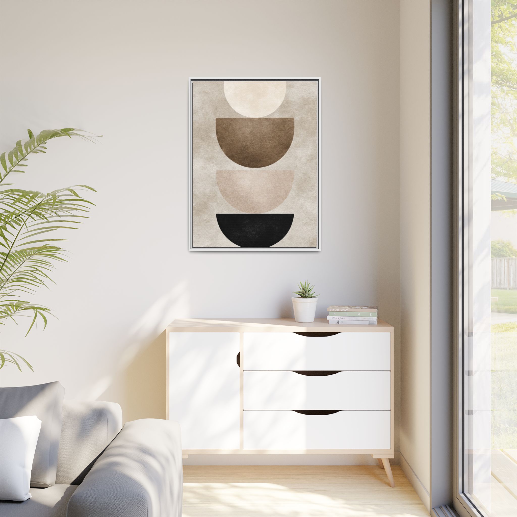 Abstract Neutral Geometric Canvas Print — Stacked Circles Framed Wall Art - Image 71