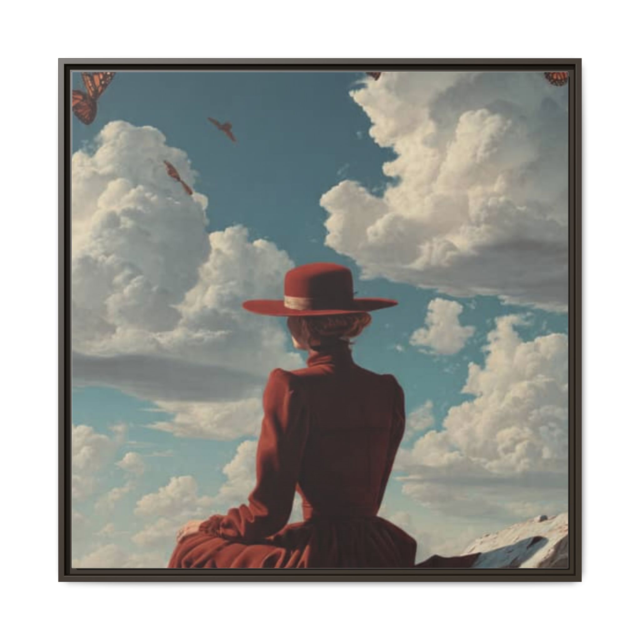 Framed Matte Canvas: Woman in Red Dress Sunset Sky Wall Art - Image 205