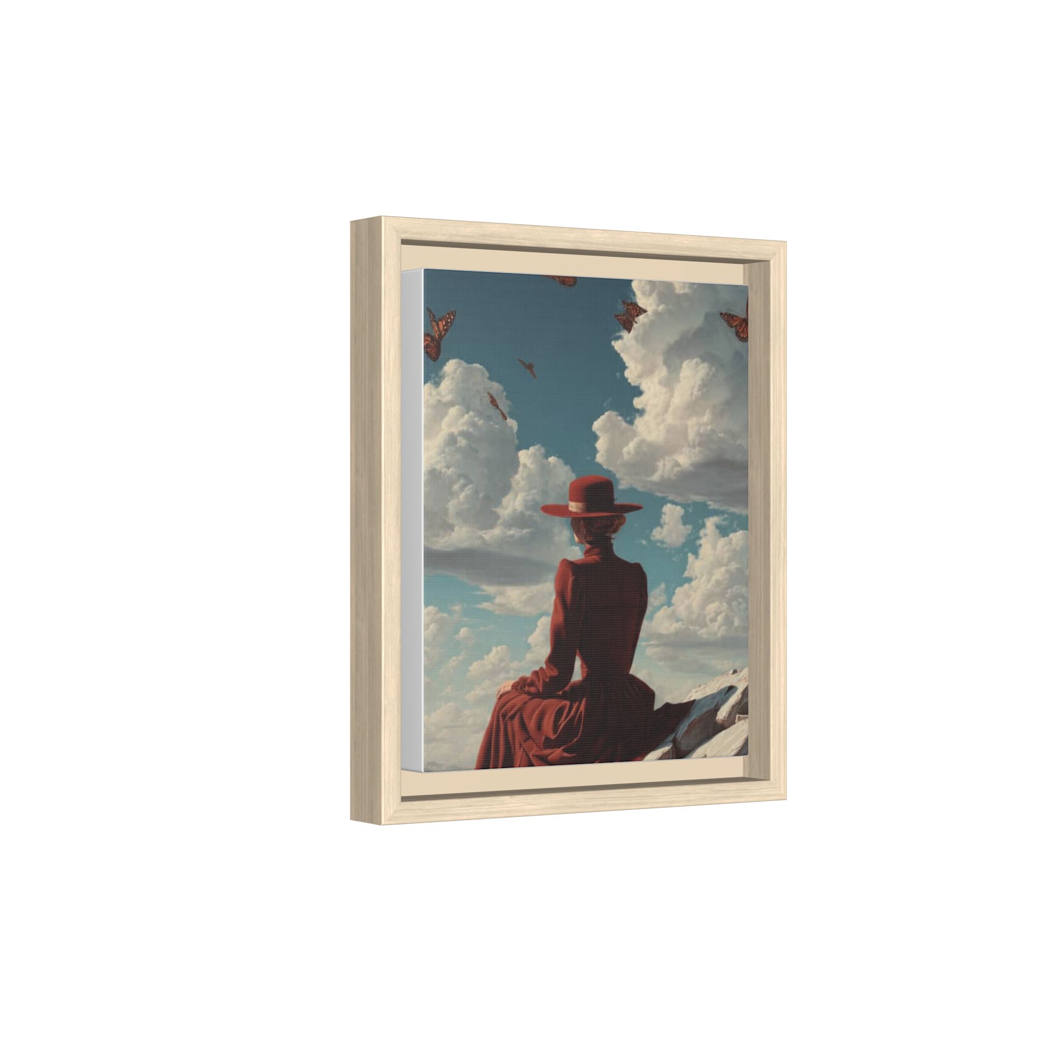 Framed Matte Canvas: Woman in Red Dress Sunset Sky Wall Art - Image 162
