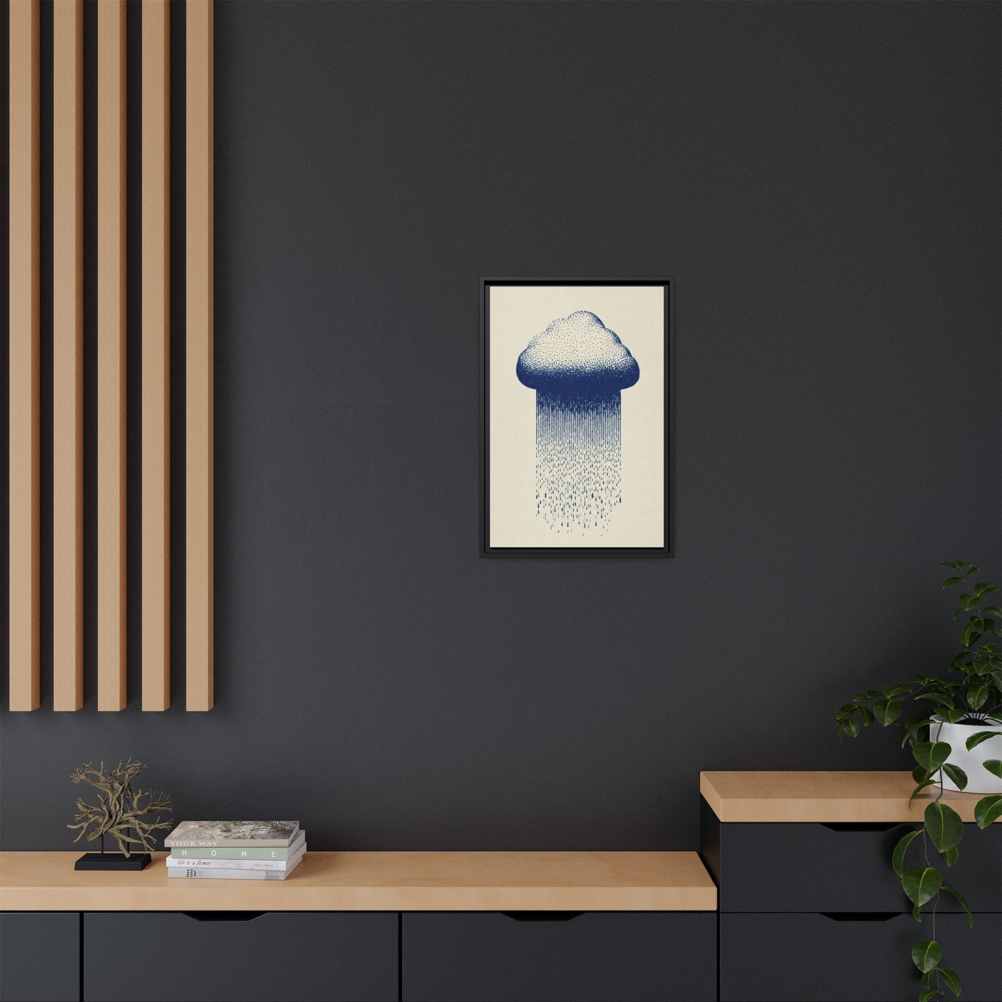Framed Canvas Wall Art — Blue Rain Cloud Minimalist Print - Image 228