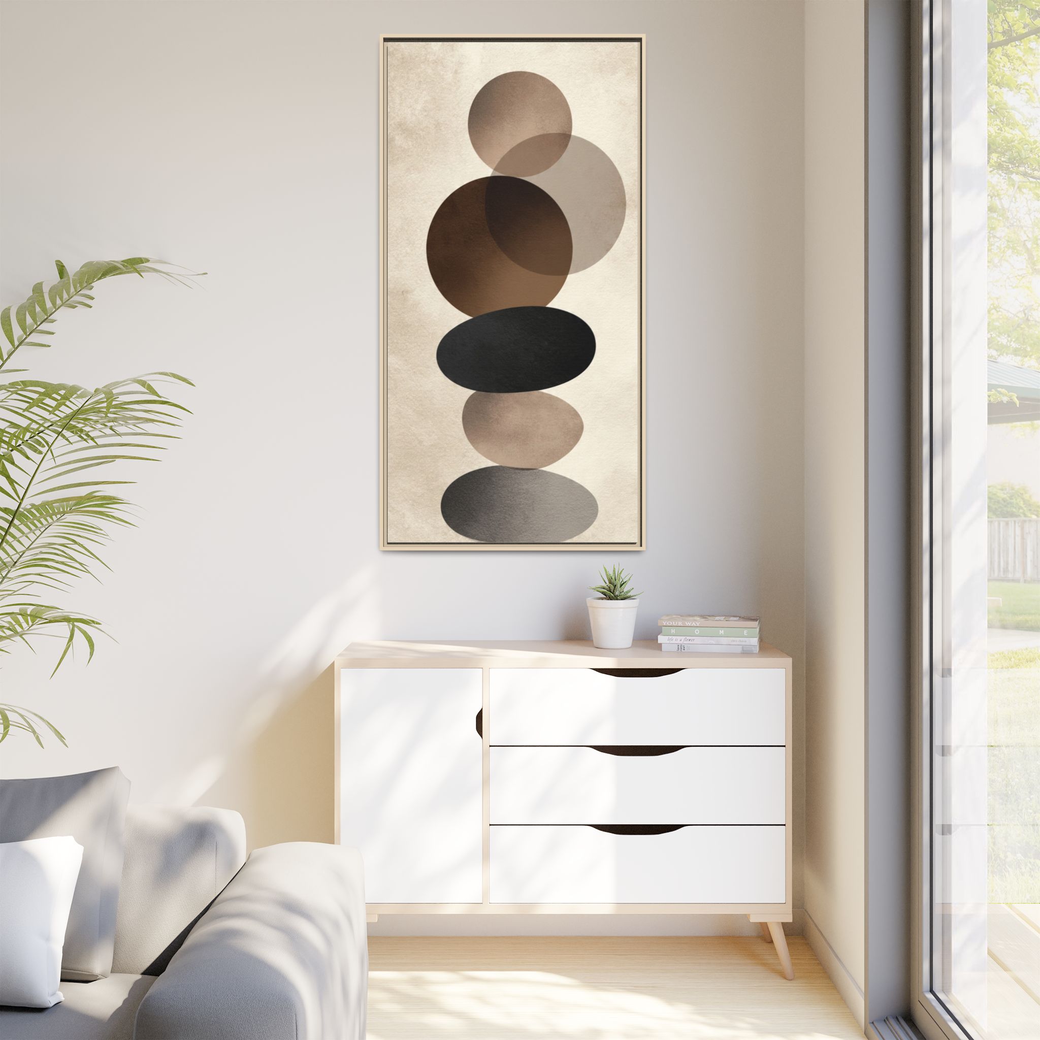 Framed Abstract Circles Matte Canvas Print — Neutral Mid-Century Wall Art - Image 47
