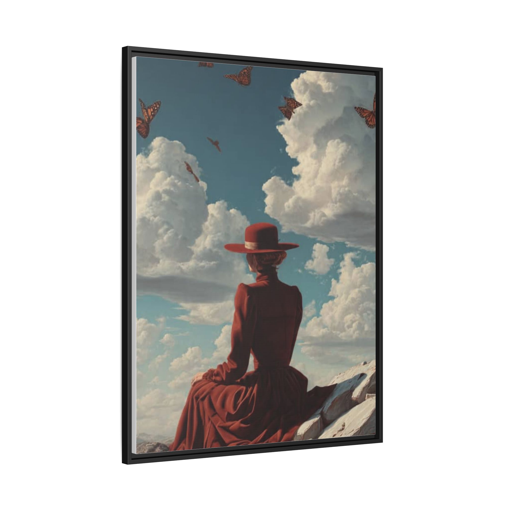 Framed Matte Canvas: Woman in Red Dress Sunset Sky Wall Art - Image 46
