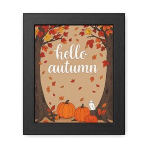 Hello Autumn Framed Poster — Fall Pumpkin & Leaves Wall Art