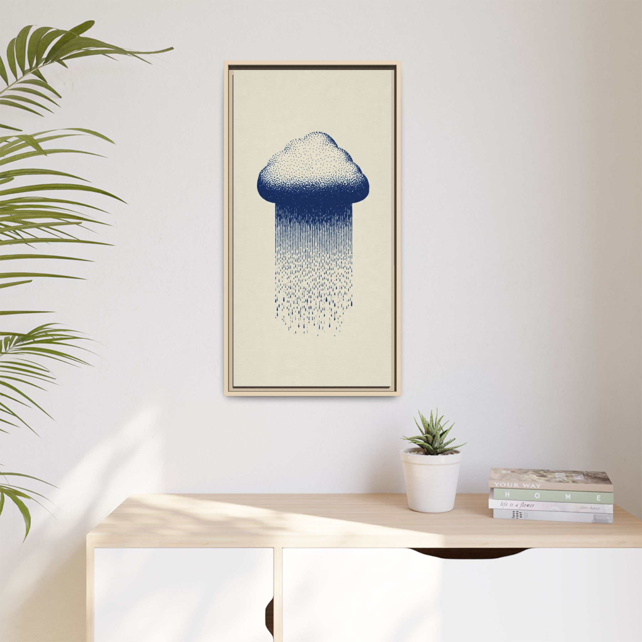Framed Canvas Wall Art — Blue Rain Cloud Minimalist Print - Image 219