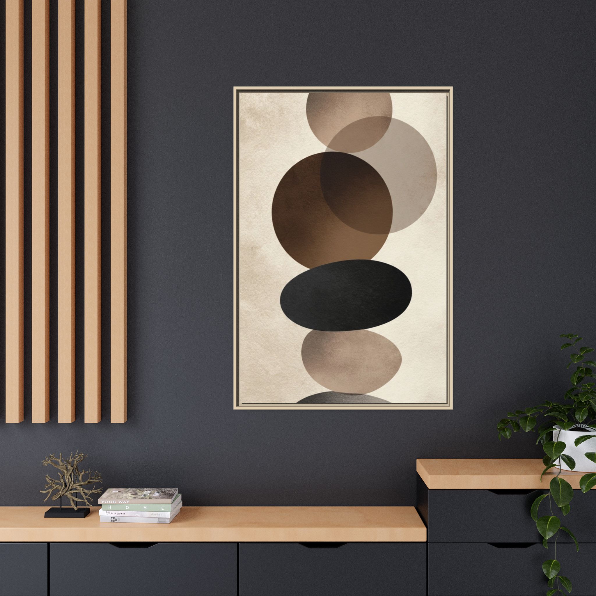 Framed Abstract Circles Matte Canvas Print — Neutral Mid-Century Wall Art - Image 108