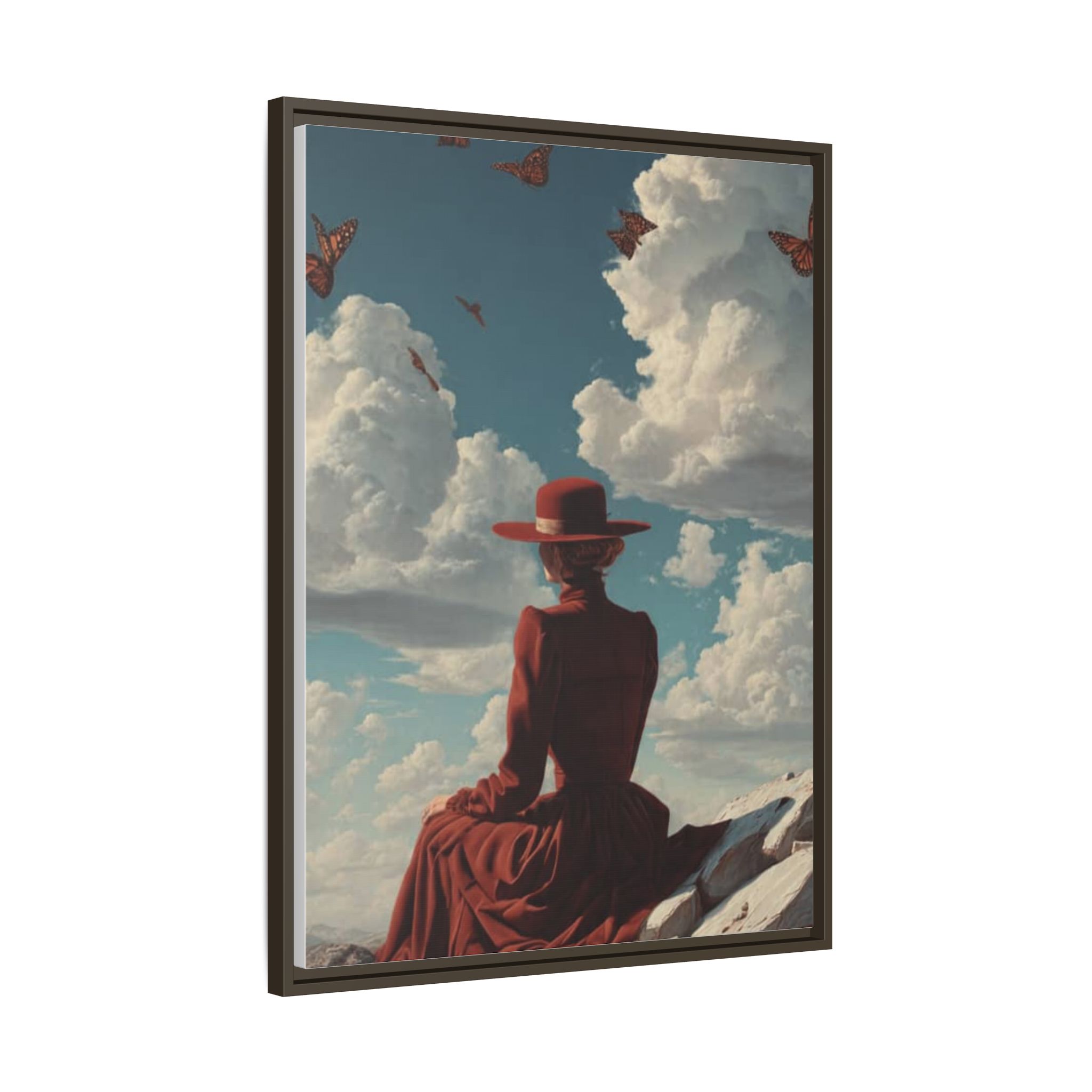 Framed Matte Canvas: Woman in Red Dress Sunset Sky Wall Art - Image 246