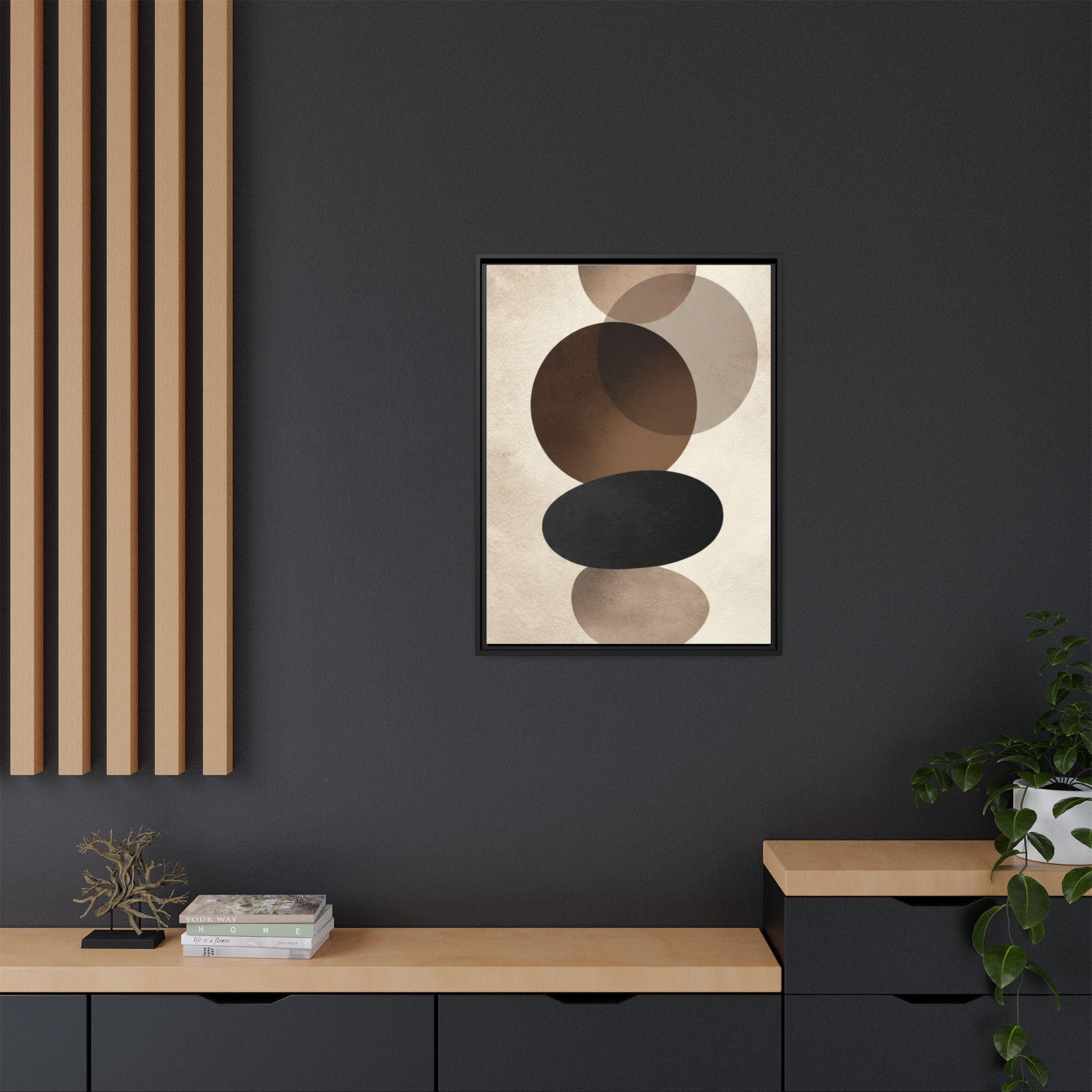Framed Abstract Circles Matte Canvas Print — Neutral Mid-Century Wall Art - Image 160