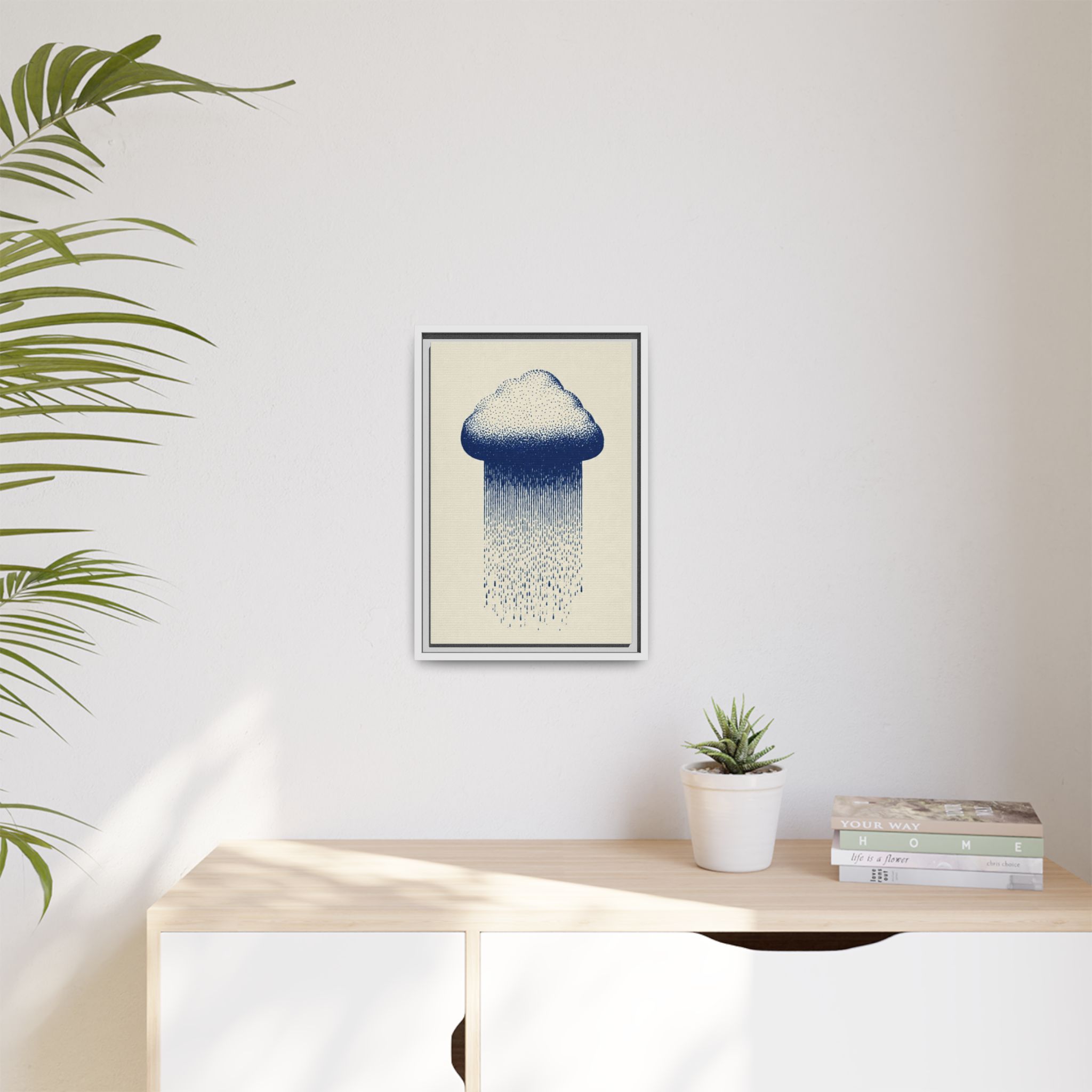 Framed Canvas Wall Art — Blue Rain Cloud Minimalist Print - Image 123