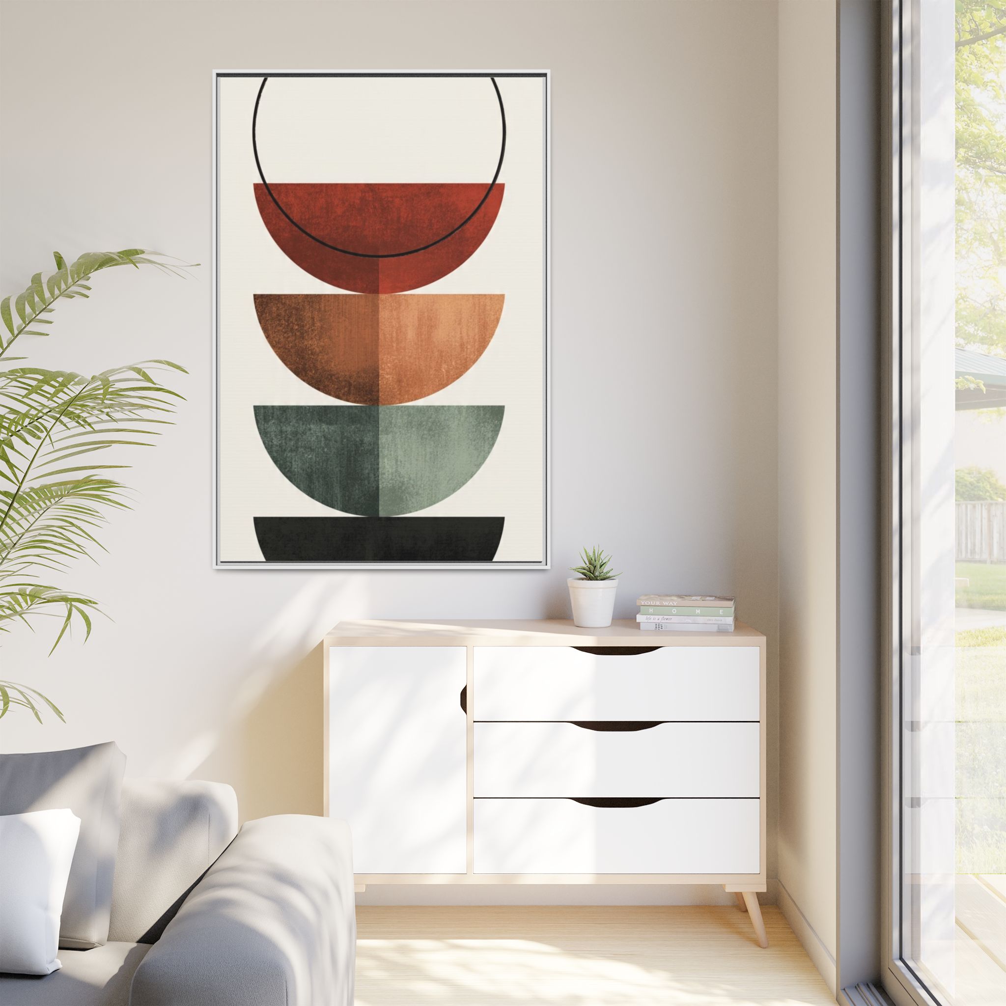 Abstract Stacked Semi-Circles Framed Canvas Wall Art — Mid-Century Modern Geometric Print - Image 55