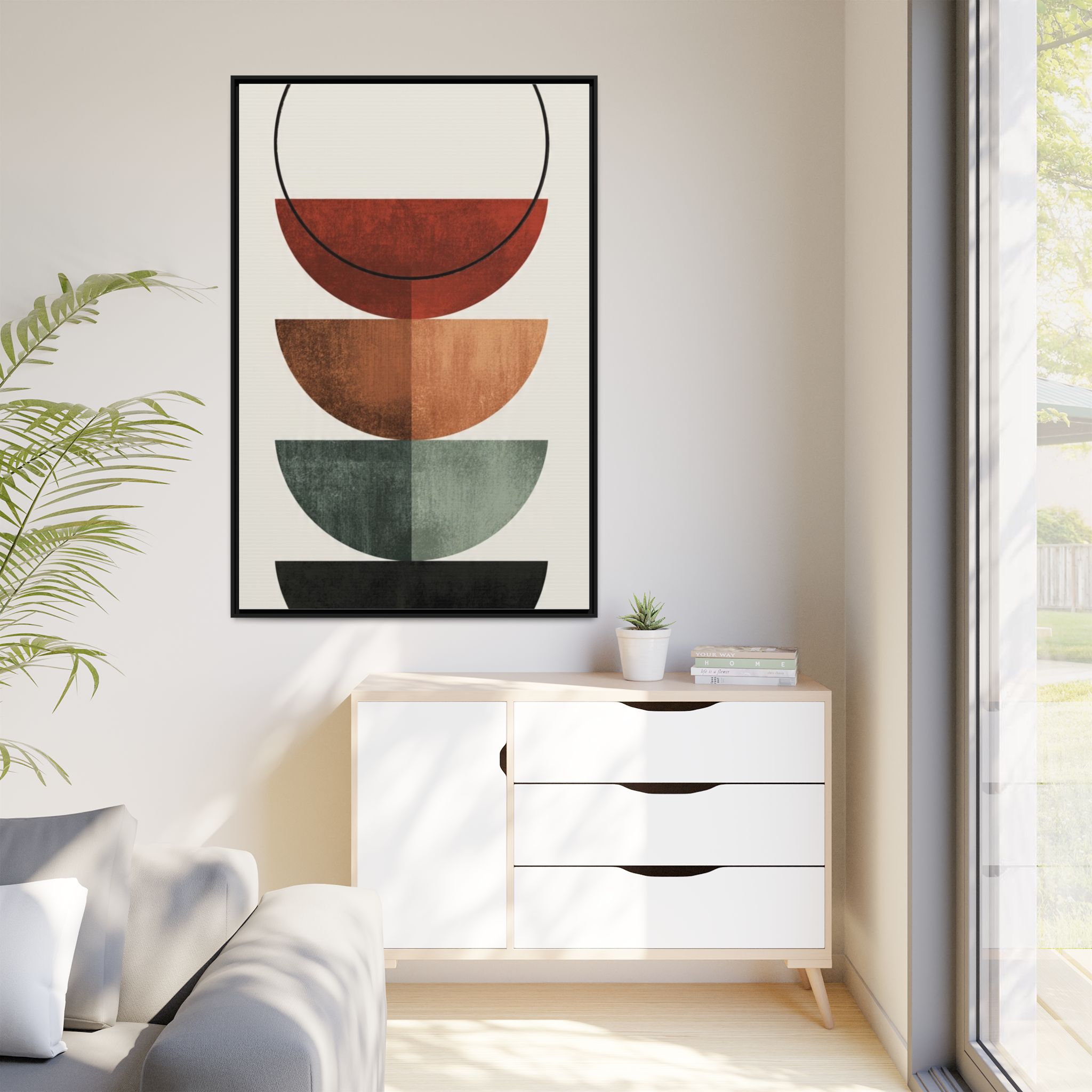 Abstract Stacked Semi-Circles Framed Canvas Wall Art — Mid-Century Modern Geometric Print - Image 59