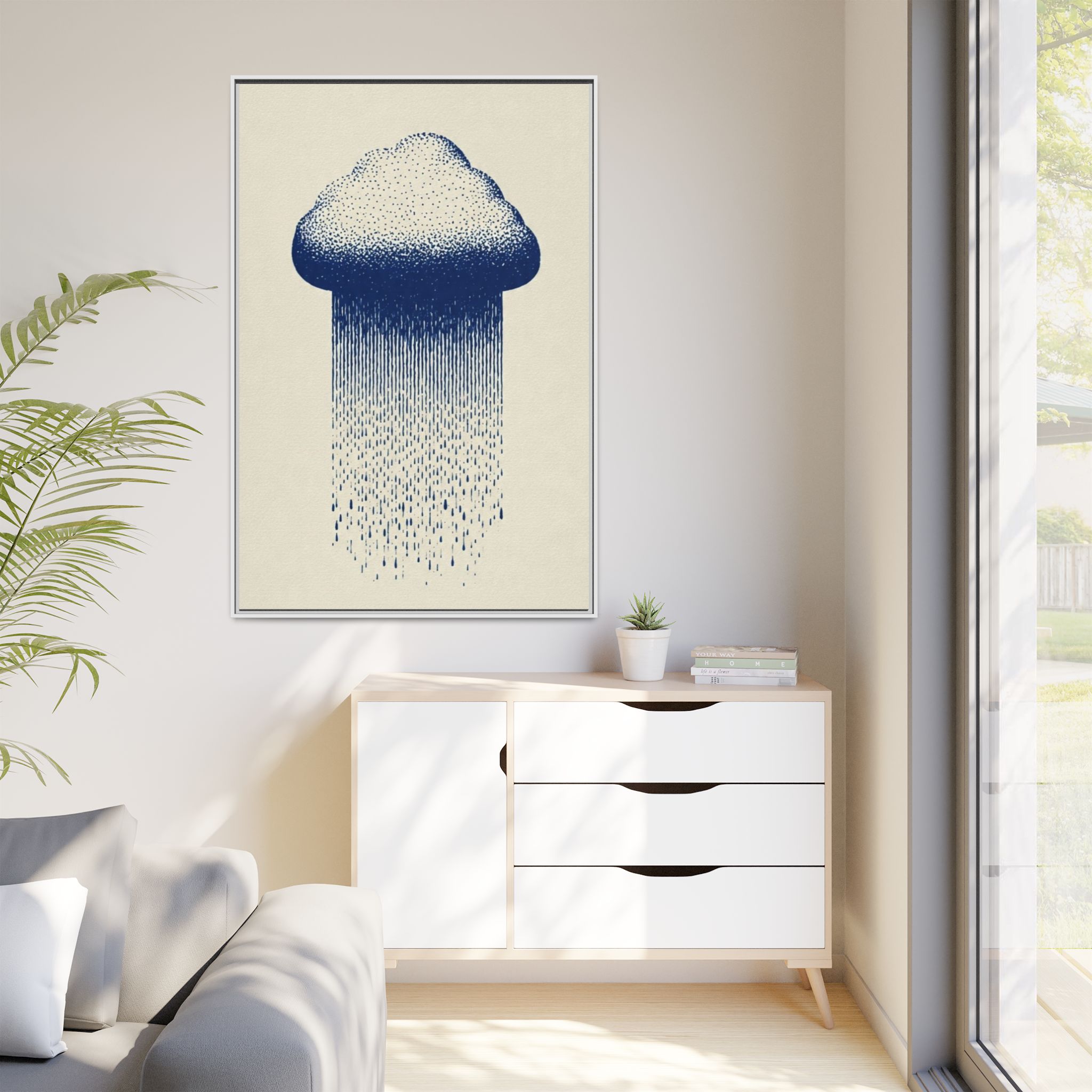 Framed Canvas Wall Art — Blue Rain Cloud Minimalist Print - Image 55