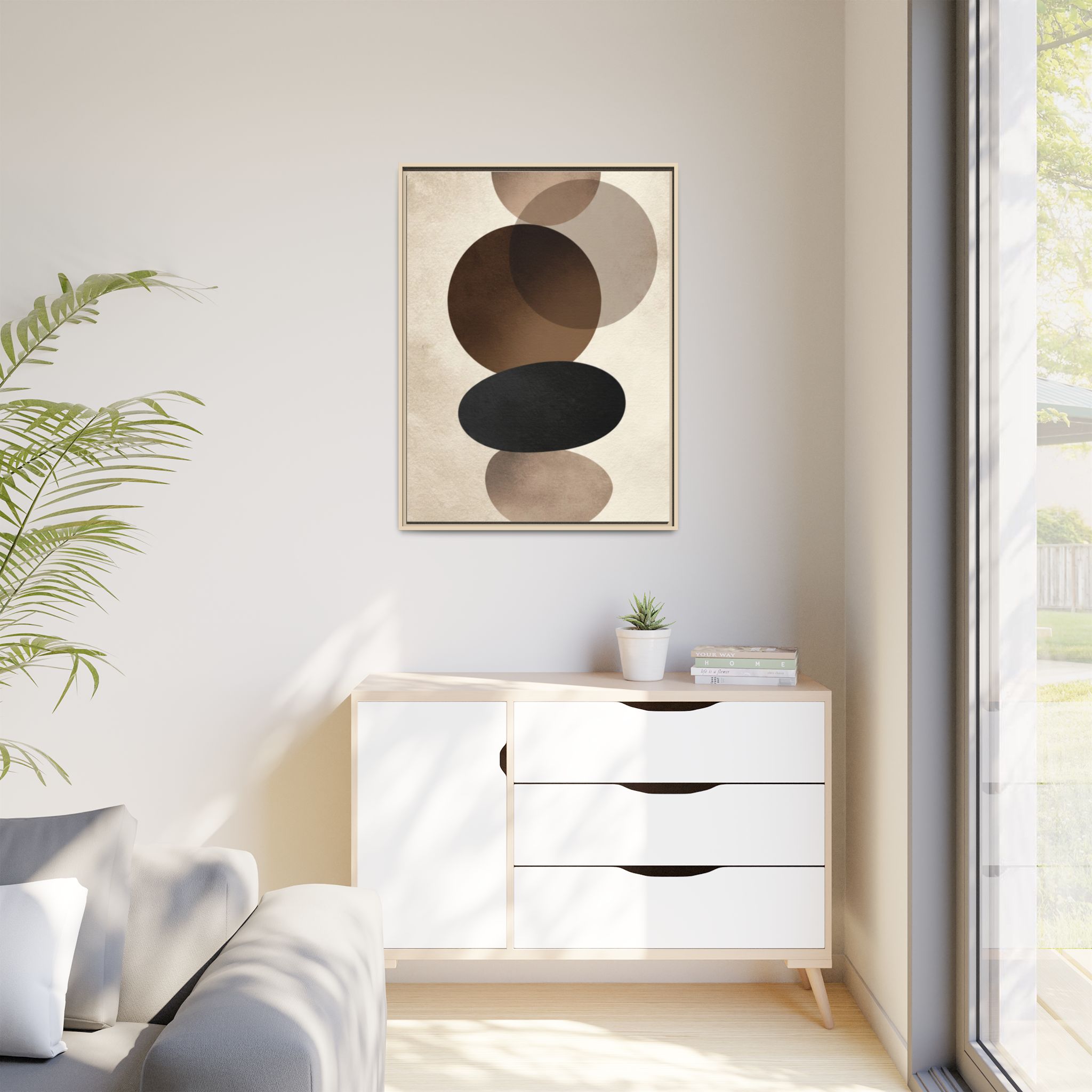 Framed Abstract Circles Matte Canvas Print — Neutral Mid-Century Wall Art - Image 19