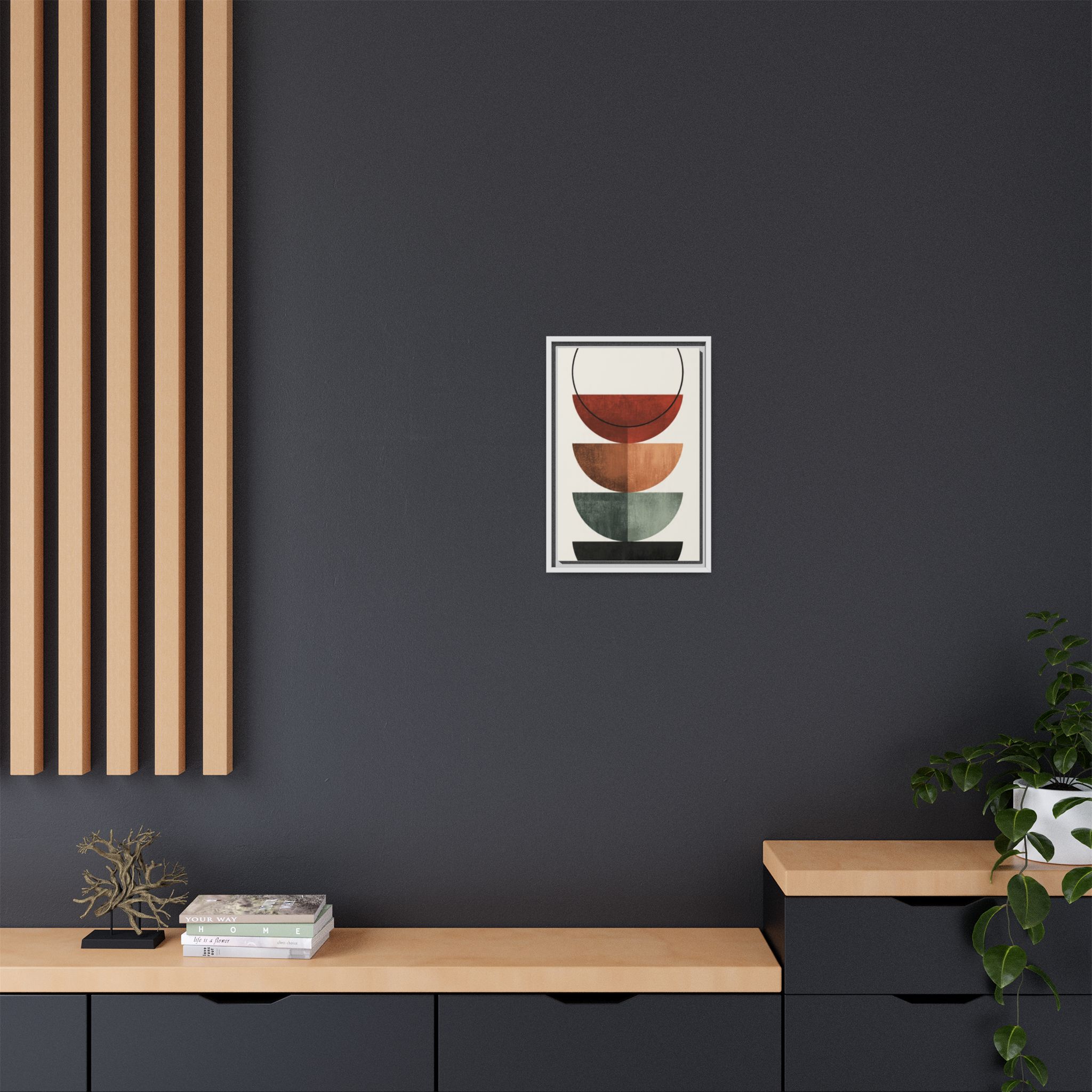 Abstract Stacked Semi-Circles Framed Canvas Wall Art — Mid-Century Modern Geometric Print - Image 124