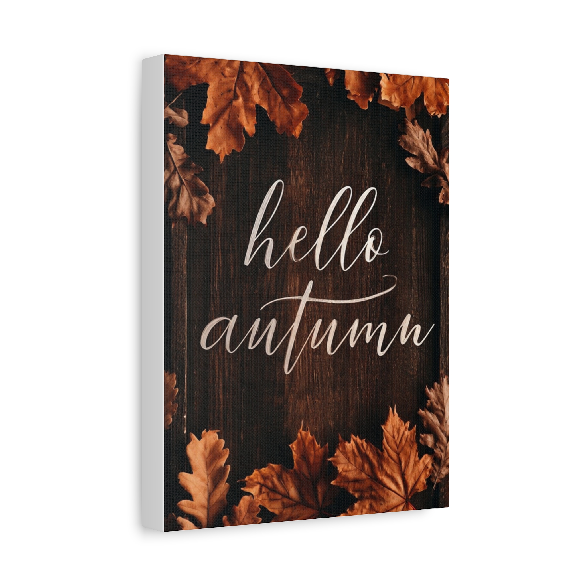 Hello Autumn Canvas Wall Art – Rustic Fall Leaves Stretched Matte Print - Image 6