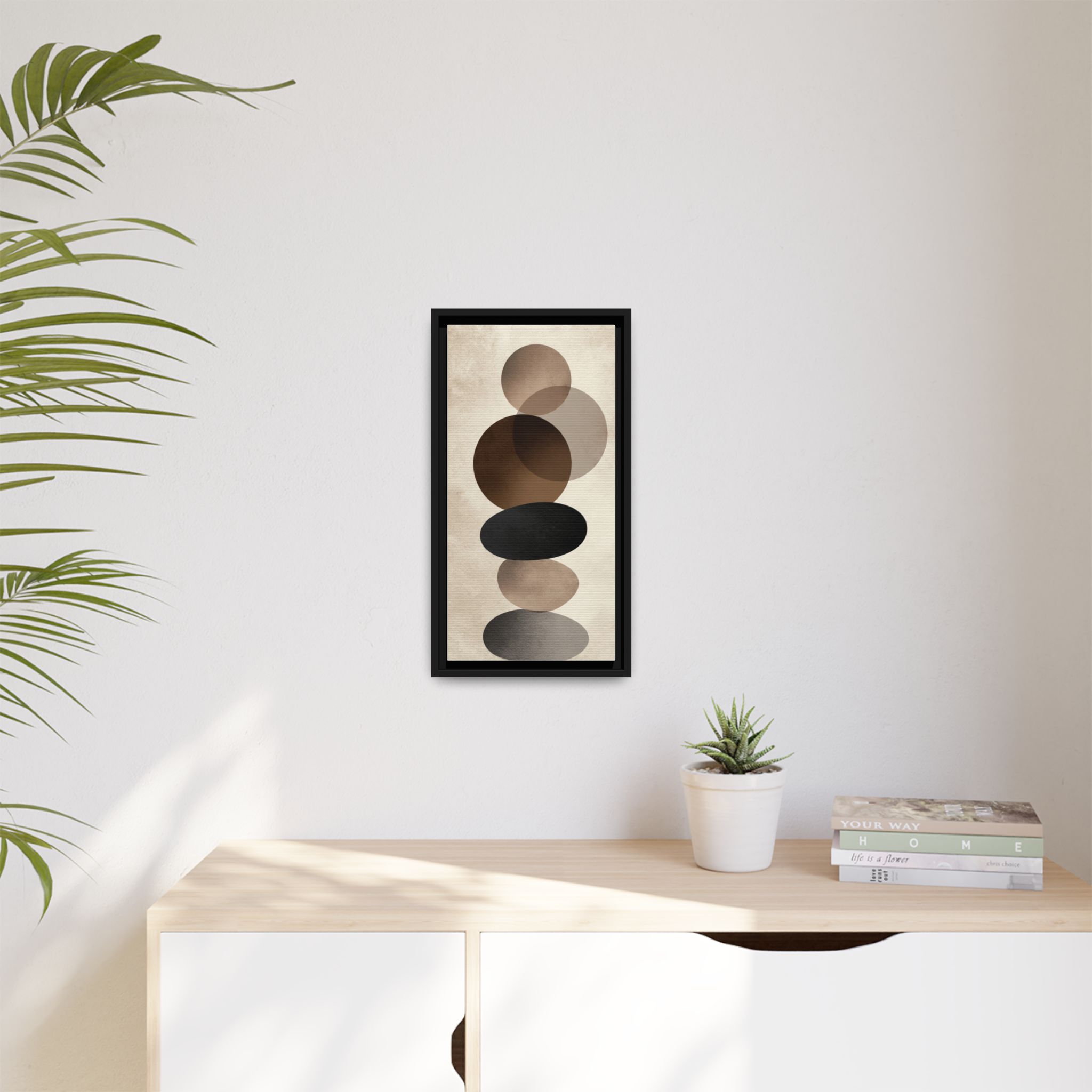 Framed Abstract Circles Matte Canvas Print — Neutral Mid-Century Wall Art - Image 95