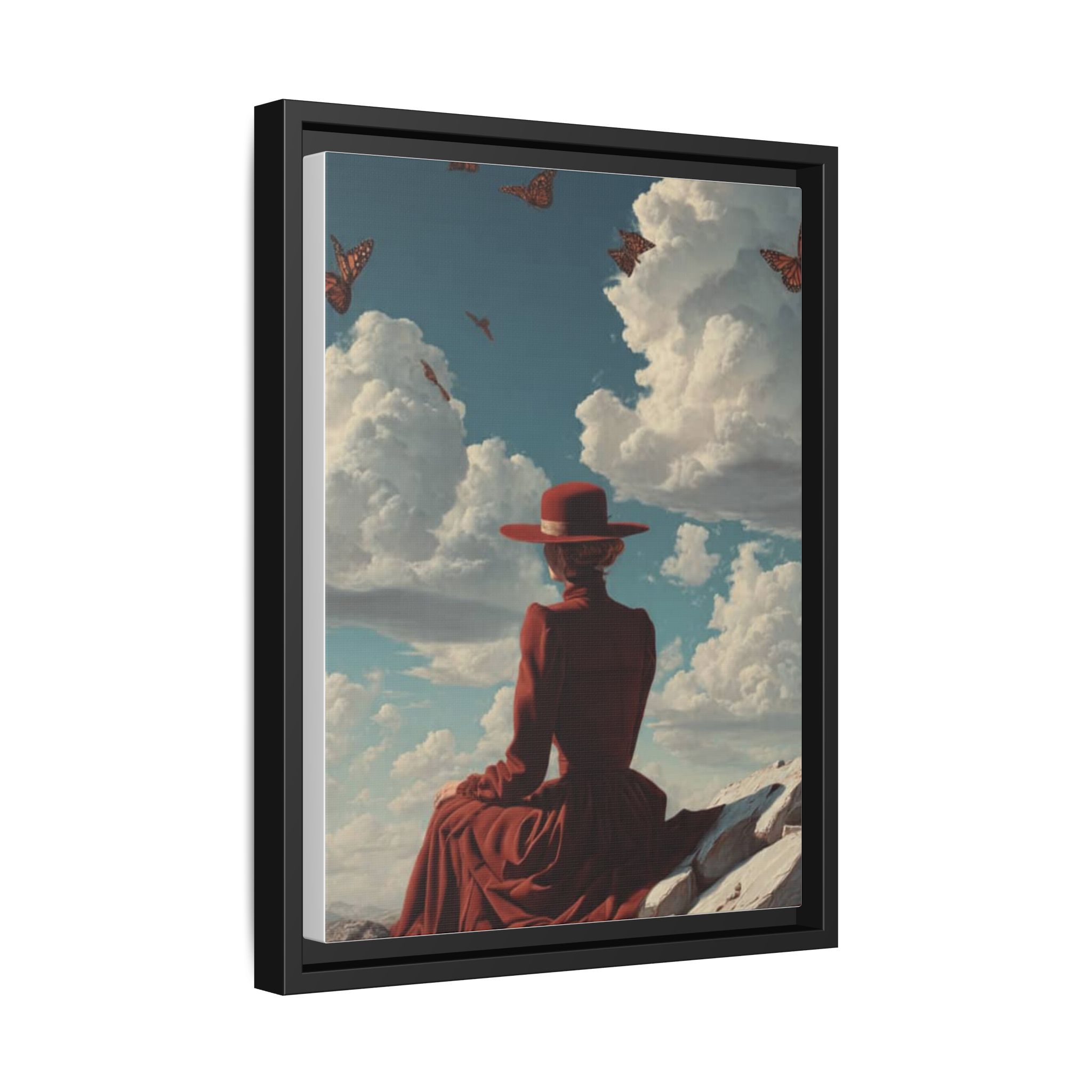 Framed Matte Canvas: Woman in Red Dress Sunset Sky Wall Art - Image 86