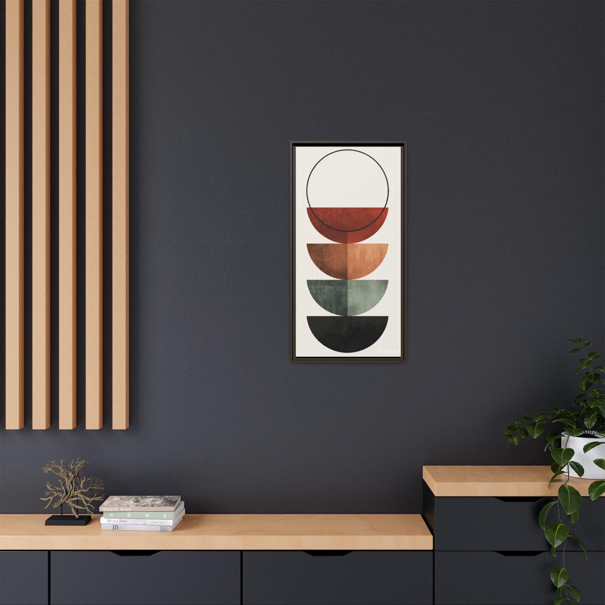 Abstract Stacked Semi-Circles Framed Canvas Wall Art — Mid-Century Modern Geometric Print - Image 224