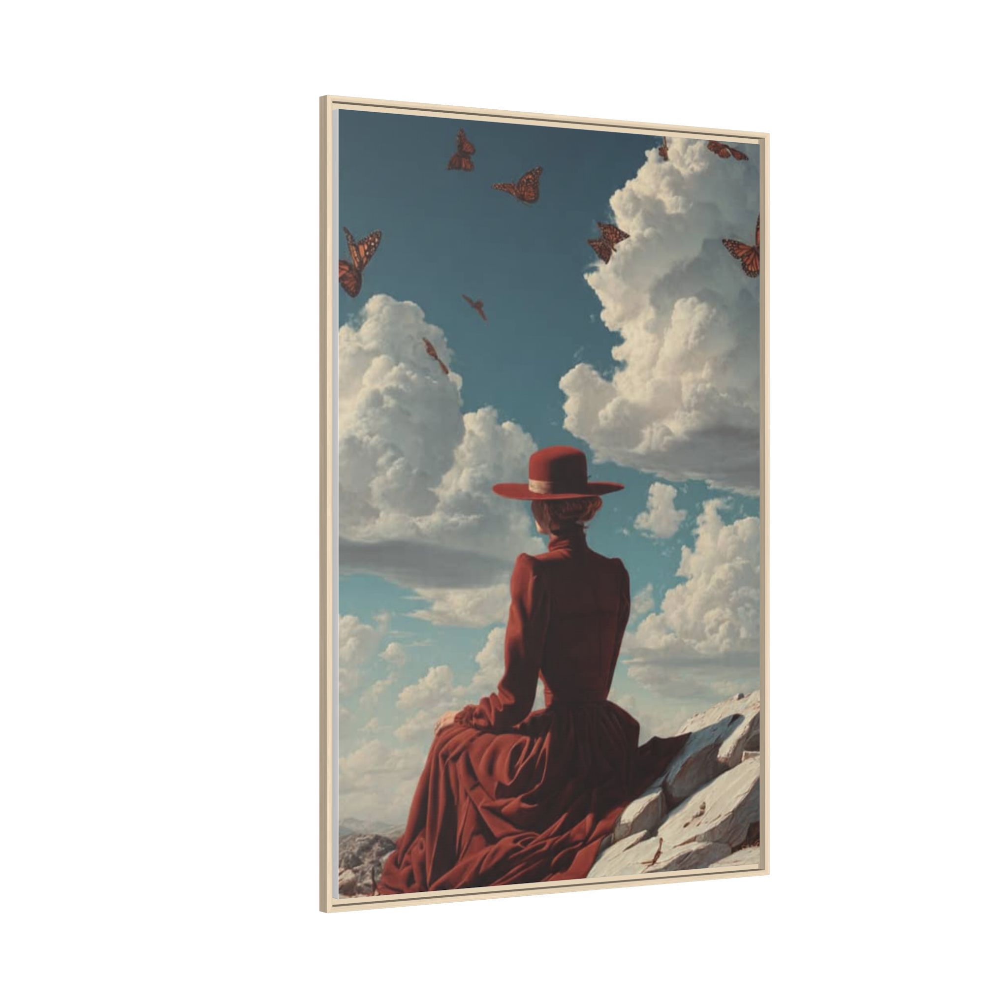 Framed Matte Canvas: Woman in Red Dress Sunset Sky Wall Art - Image 78