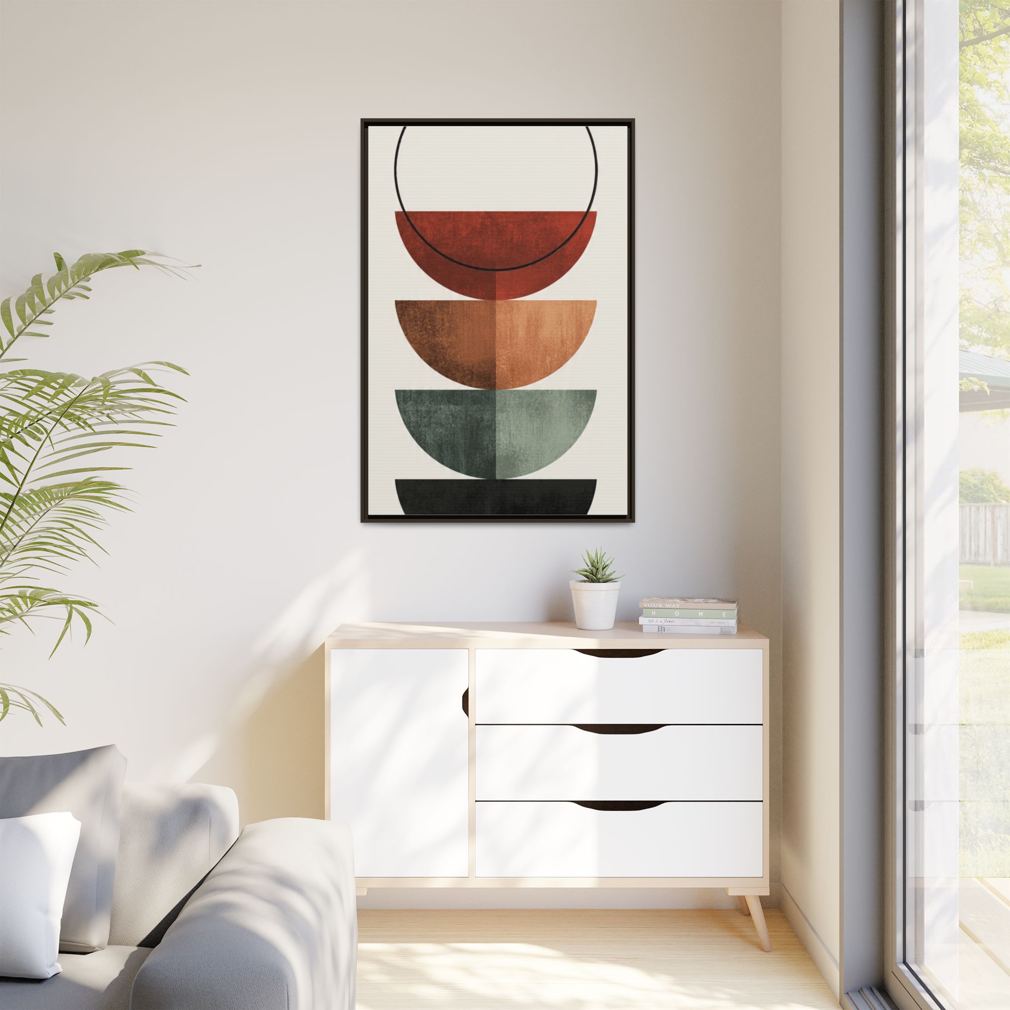 Abstract Stacked Semi-Circles Framed Canvas Wall Art — Mid-Century Modern Geometric Print - Image 111
