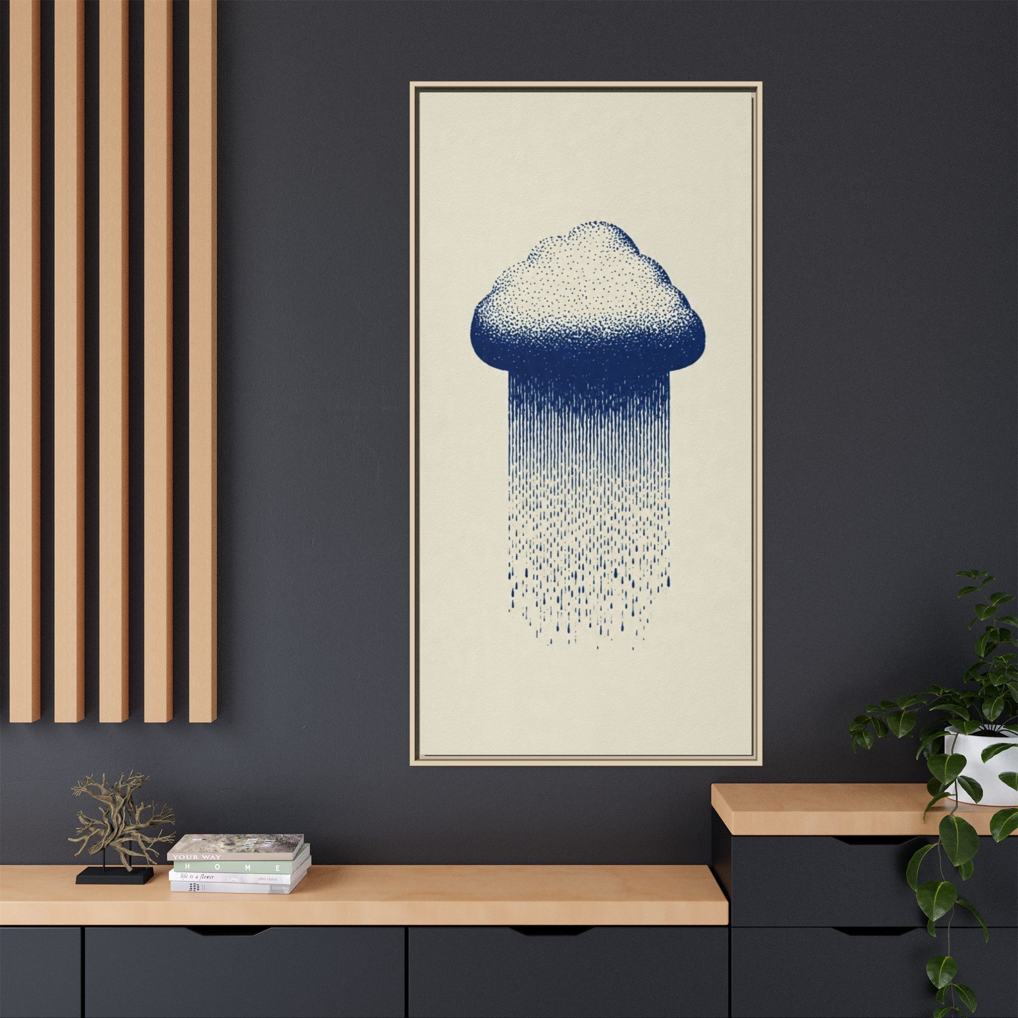 Framed Canvas Wall Art — Blue Rain Cloud Minimalist Print - Image 48