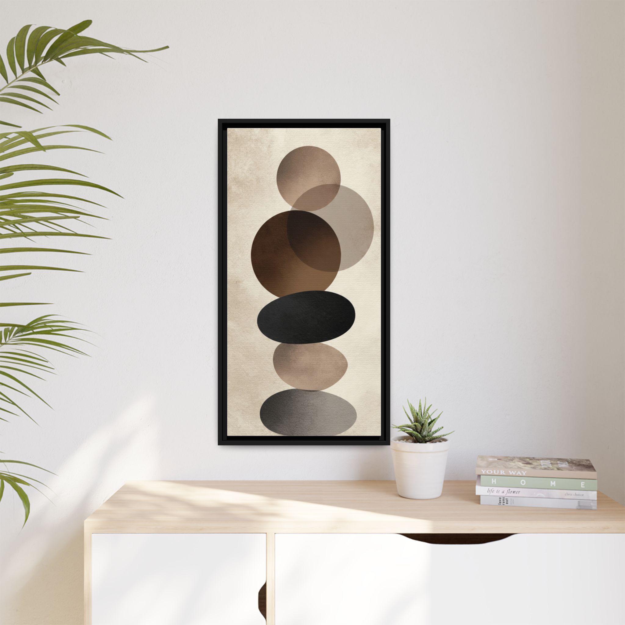 Framed Abstract Circles Matte Canvas Print — Neutral Mid-Century Wall Art - Image 163