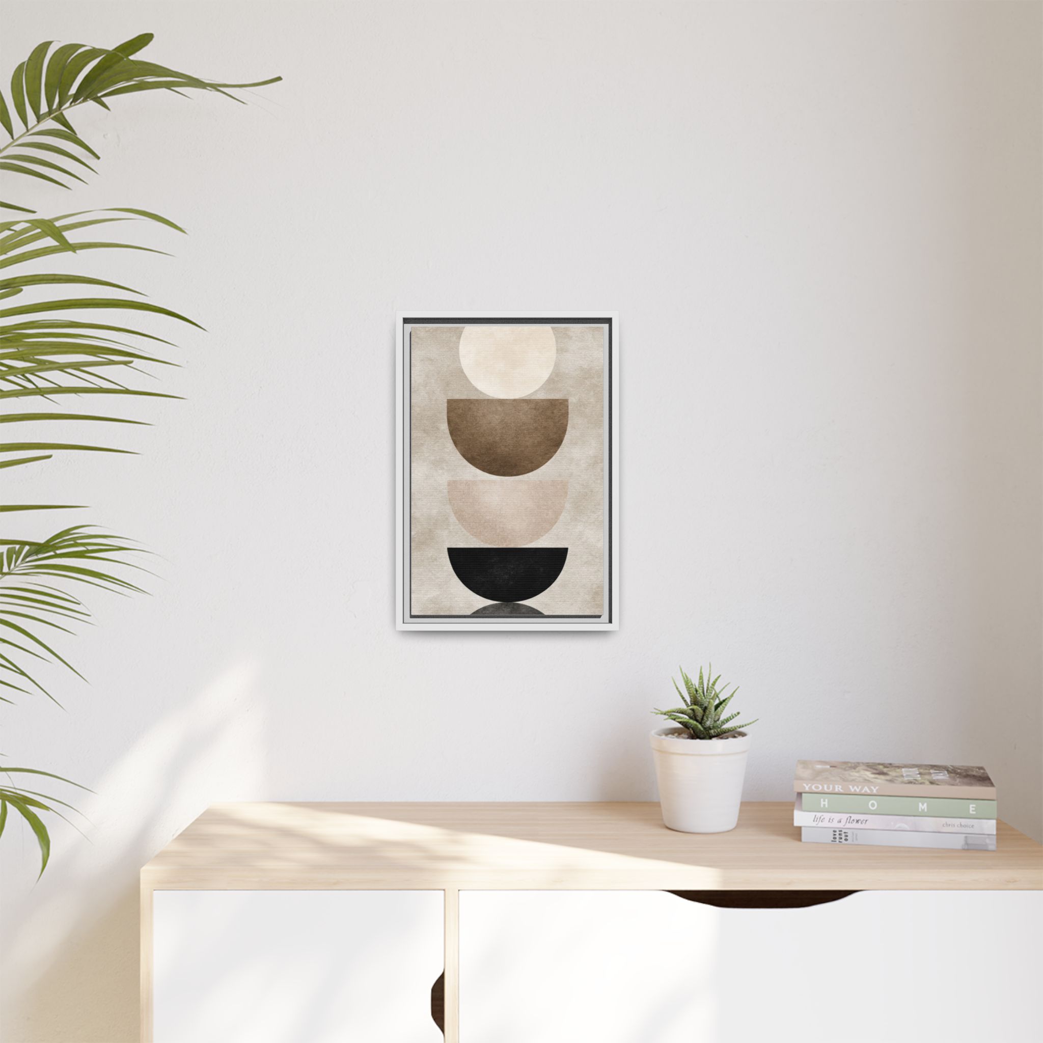 Abstract Neutral Geometric Canvas Print — Stacked Circles Framed Wall Art - Image 171