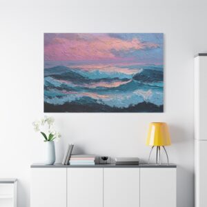Ocean Sunset Canvas Wall Art — Pink & Teal Seascape Matte Stretched Canvas