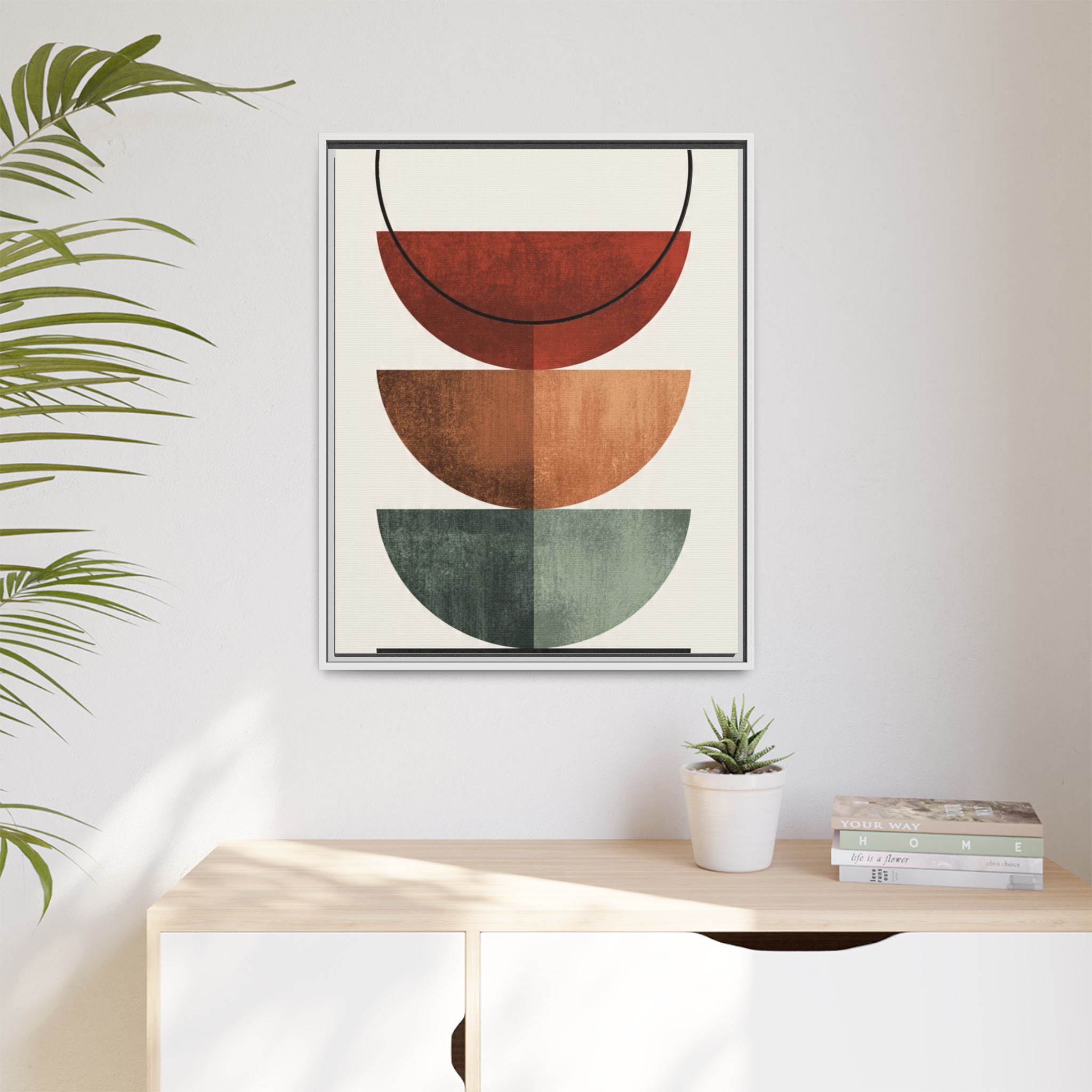 Abstract Stacked Semi-Circles Framed Canvas Wall Art — Mid-Century Modern Geometric Print - Image 187