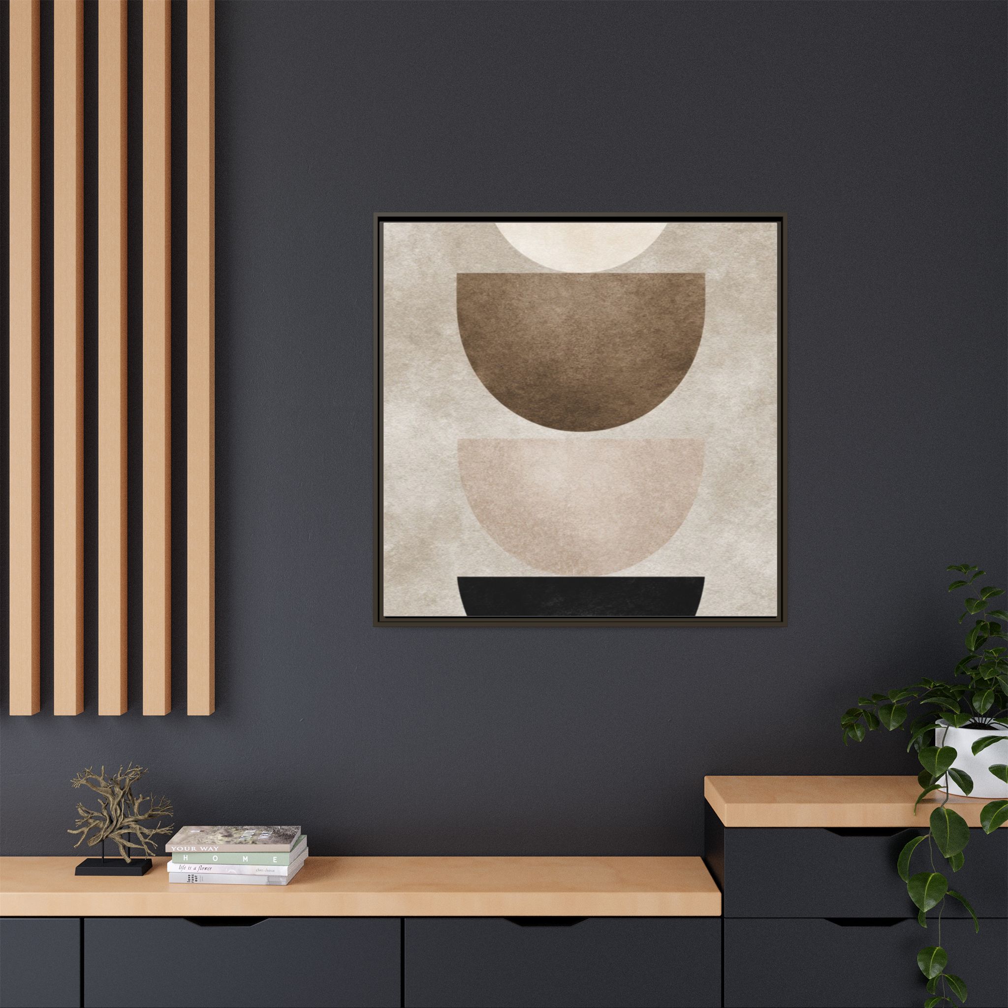 Abstract Neutral Geometric Canvas Print — Stacked Circles Framed Wall Art - Image 224