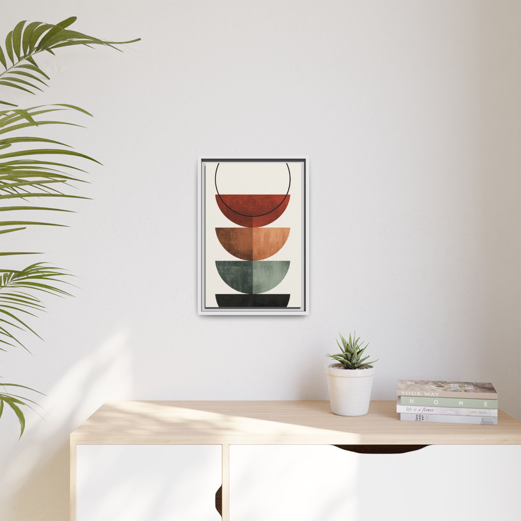 Abstract Stacked Semi-Circles Framed Canvas Wall Art — Mid-Century Modern Geometric Print - Image 123