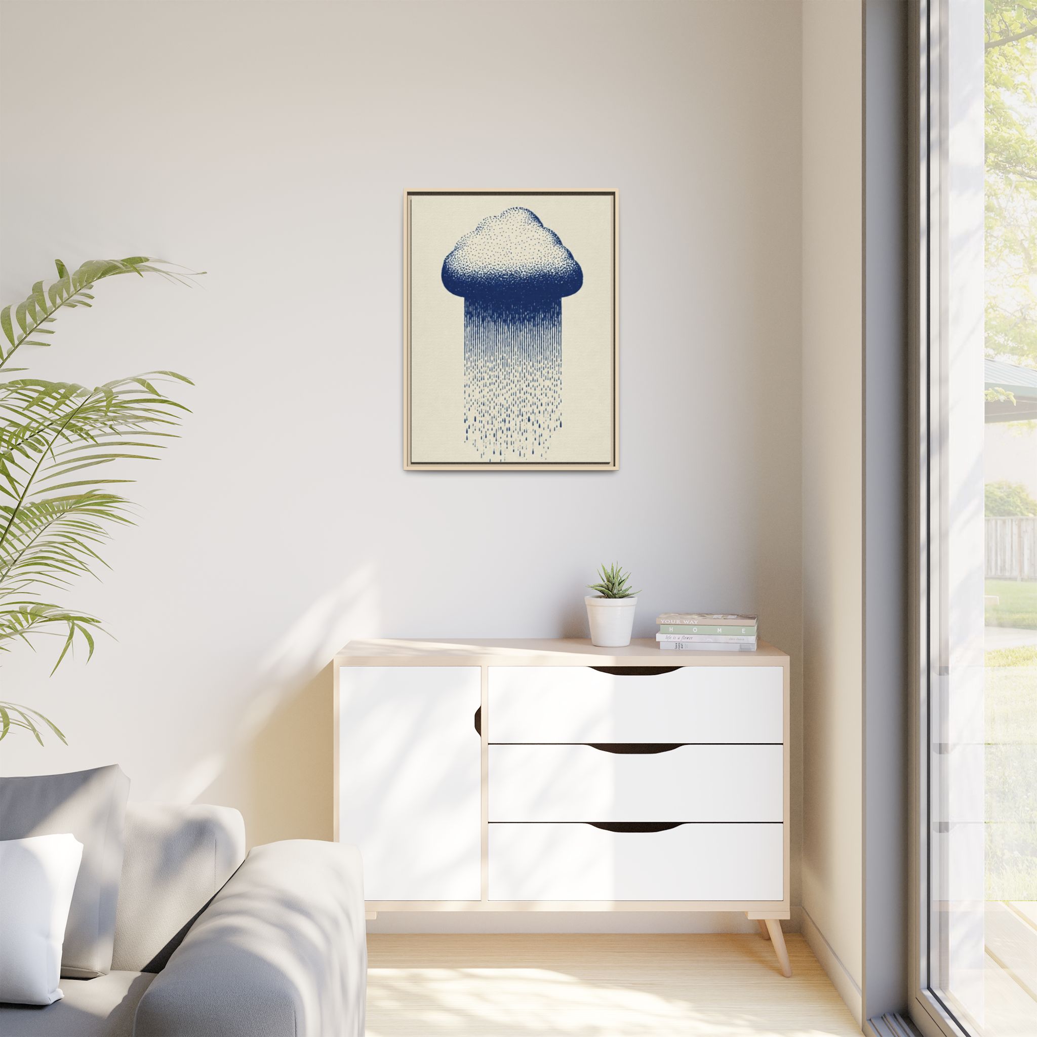 Framed Canvas Wall Art — Blue Rain Cloud Minimalist Print - Image 203