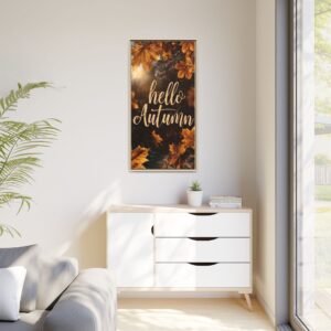 Hello Autumn Framed Canvas Wall Art — Fall Leaves Seasonal Decor