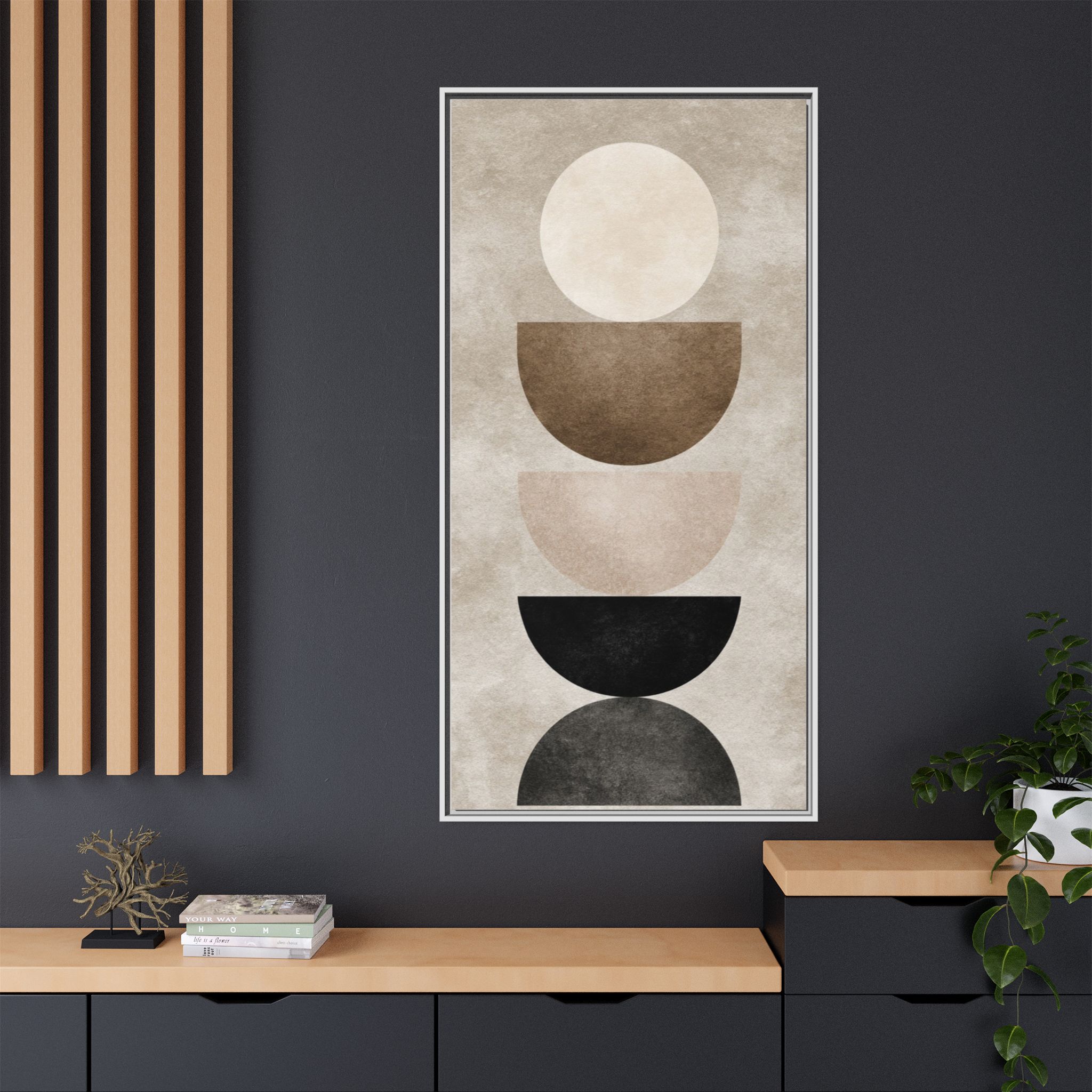Abstract Neutral Geometric Canvas Print — Stacked Circles Framed Wall Art - Image 88