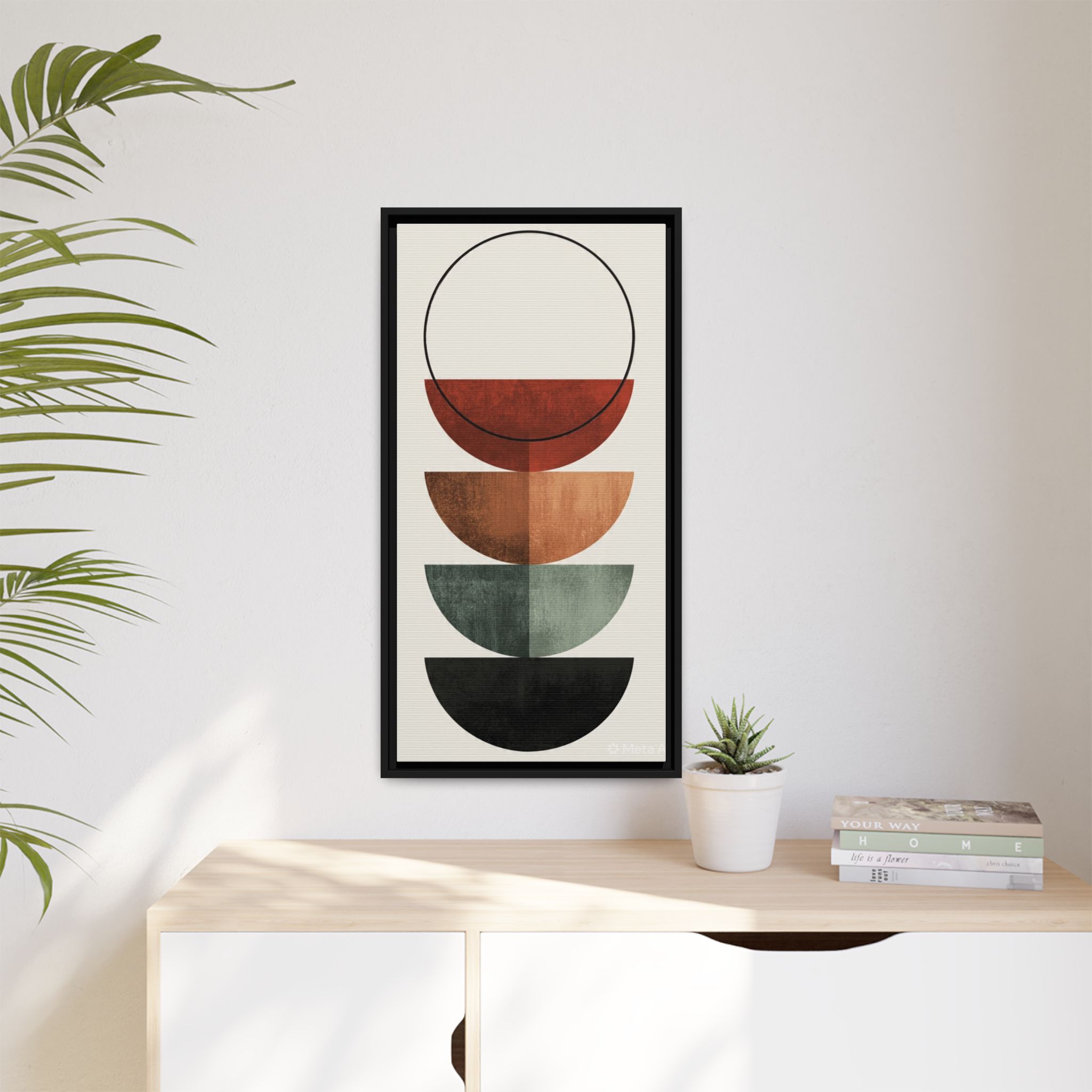 Abstract Stacked Semi-Circles Framed Canvas Wall Art — Mid-Century Modern Geometric Print - Image 211