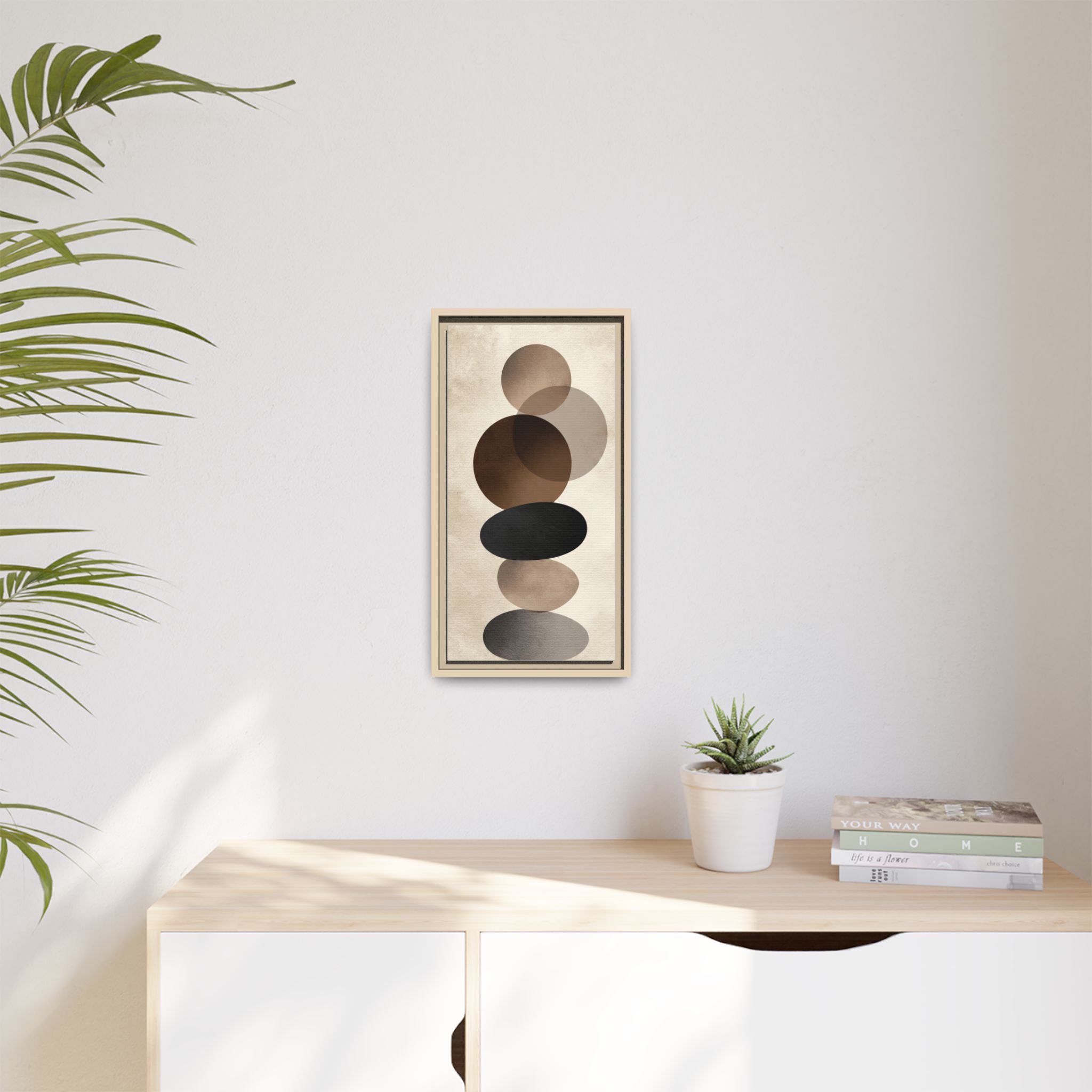 Framed Abstract Circles Matte Canvas Print — Neutral Mid-Century Wall Art - Image 91