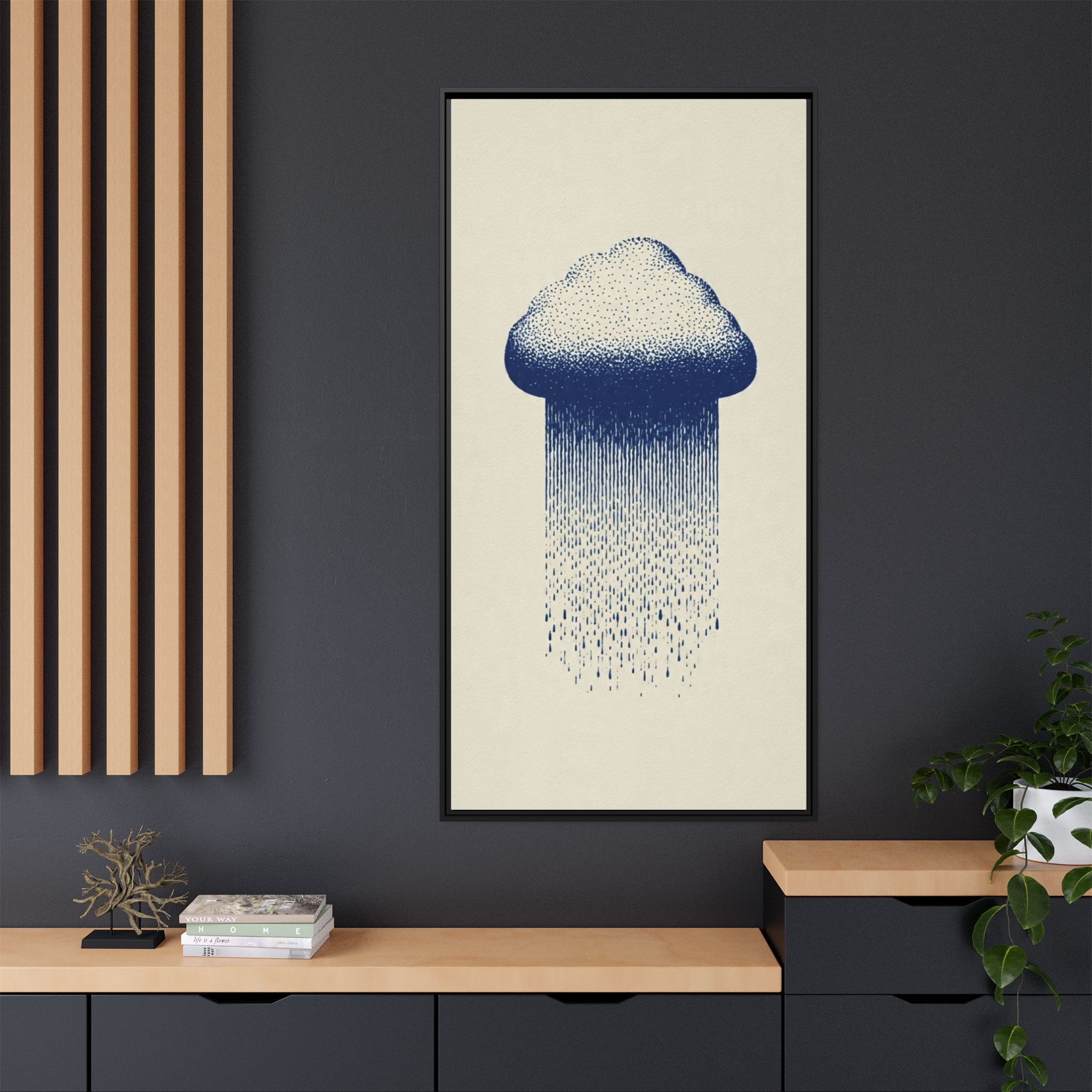 Framed Canvas Wall Art — Blue Rain Cloud Minimalist Print - Image 36