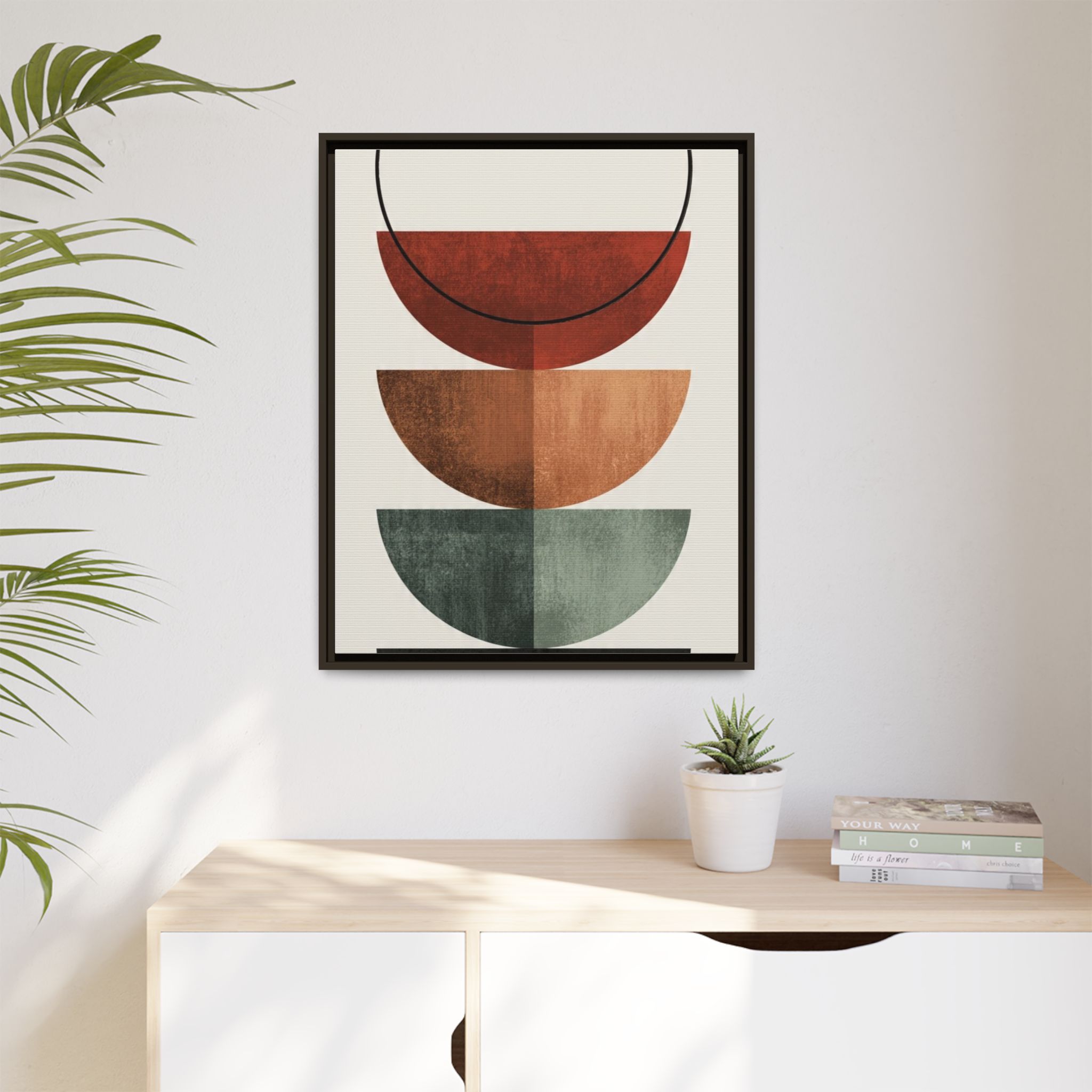 Abstract Stacked Semi-Circles Framed Canvas Wall Art — Mid-Century Modern Geometric Print - Image 191