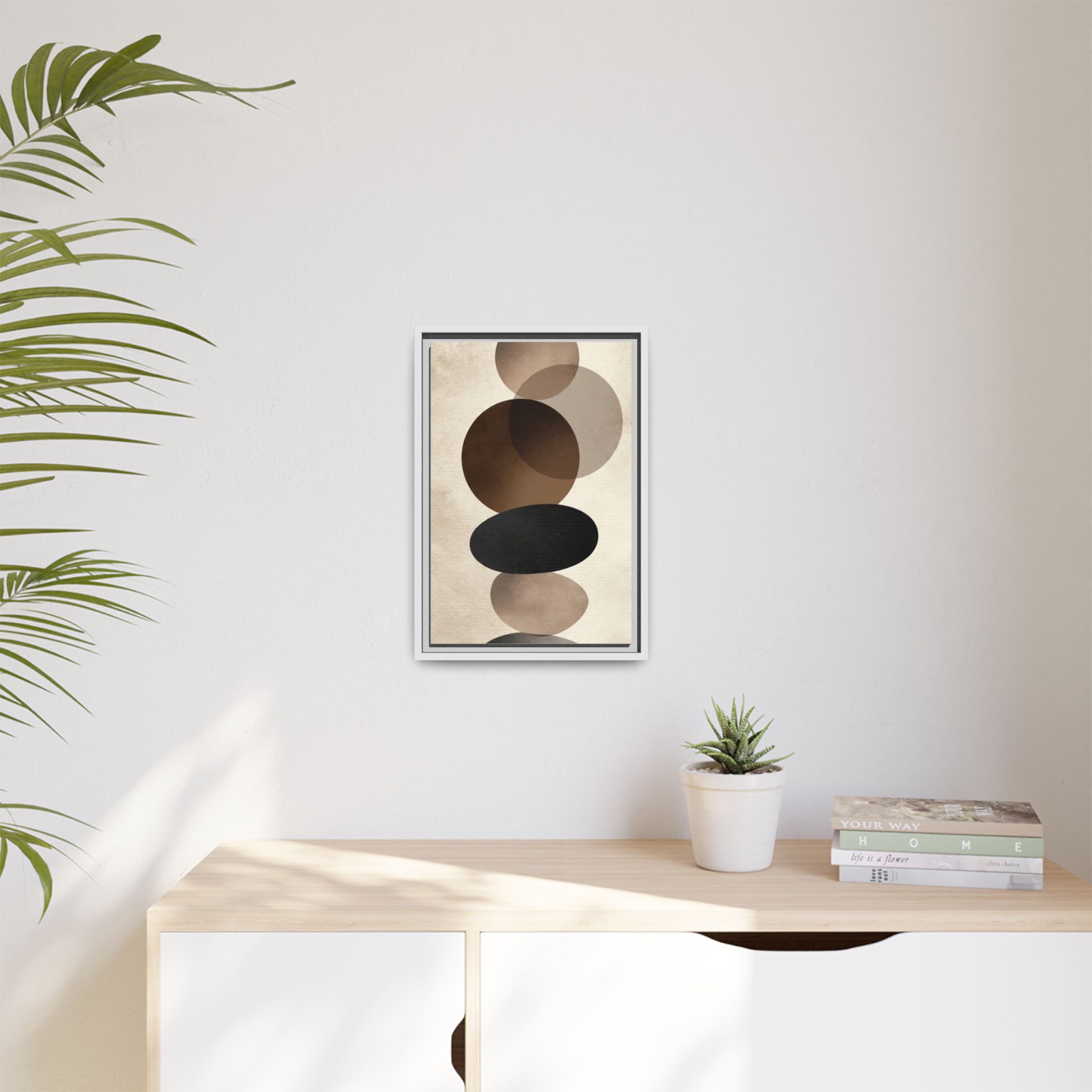 Framed Abstract Circles Matte Canvas Print — Neutral Mid-Century Wall Art - Image 123