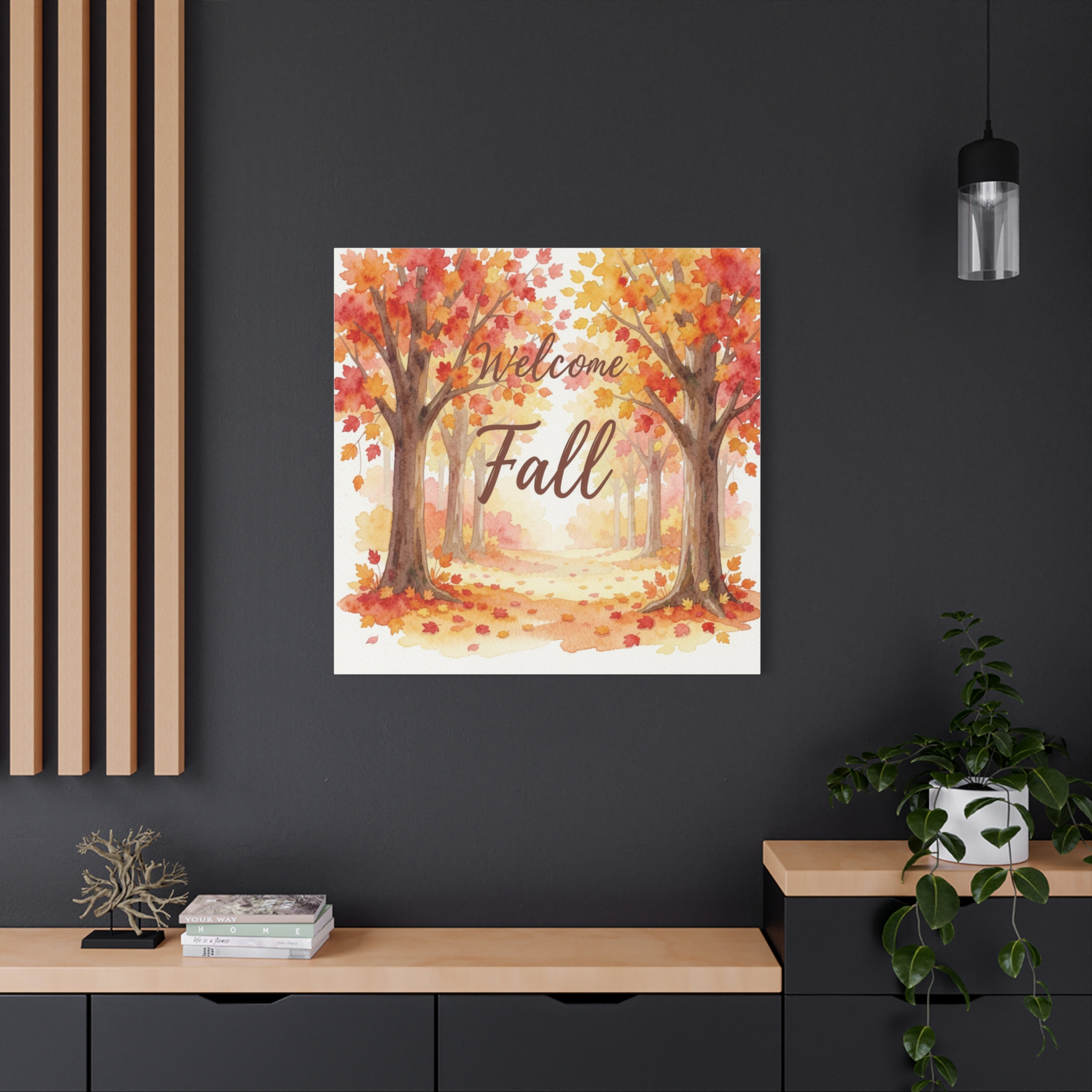 Welcome Fall Canvas Wall Art - Autumn Trees Watercolor Stretched Matte Canvas - Image 8