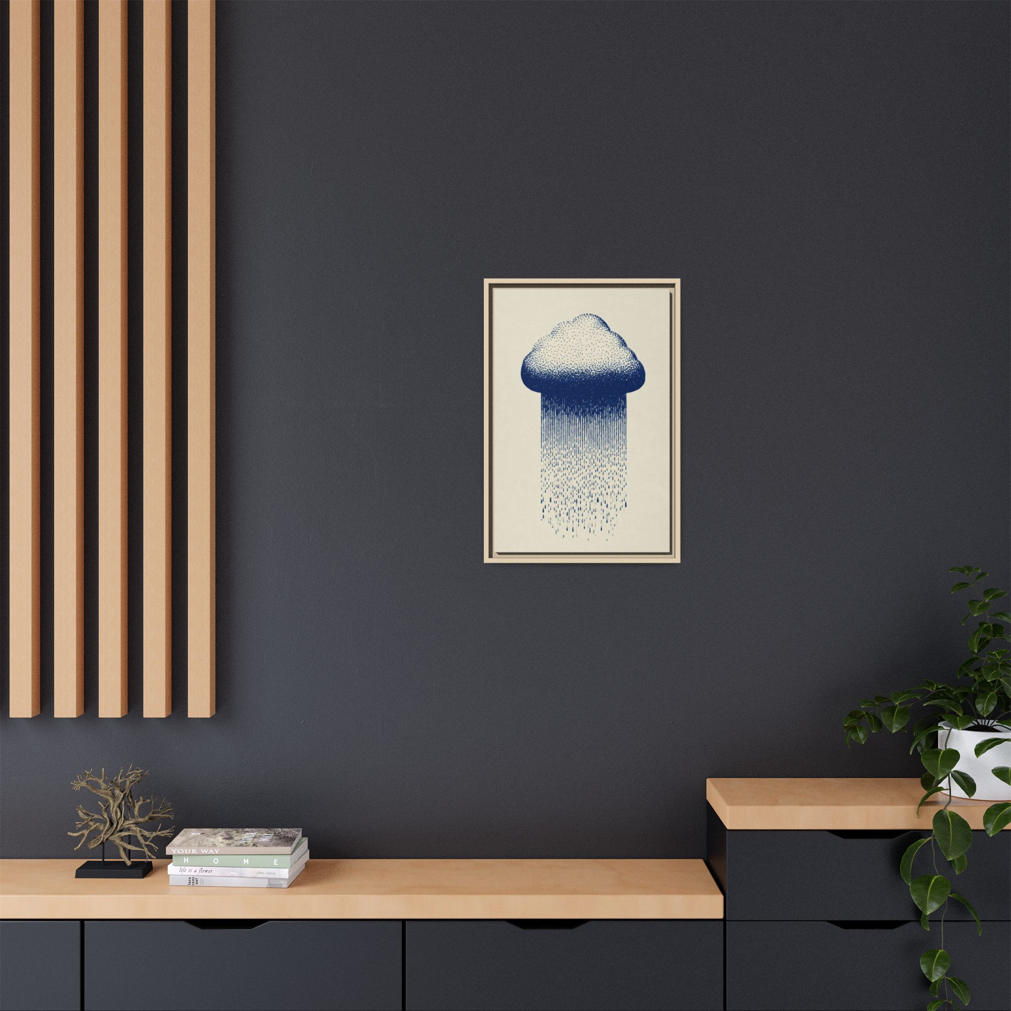 Framed Canvas Wall Art — Blue Rain Cloud Minimalist Print - Image 236