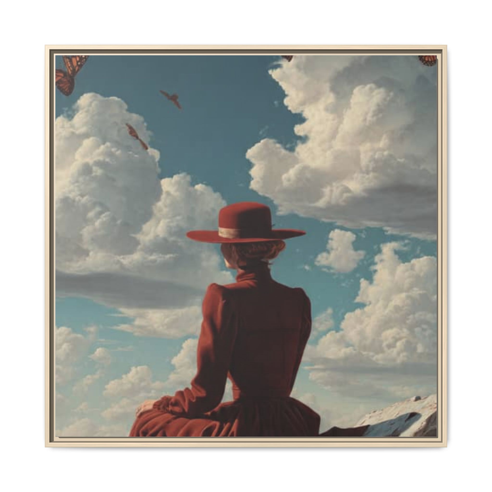 Framed Matte Canvas: Woman in Red Dress Sunset Sky Wall Art - Image 201