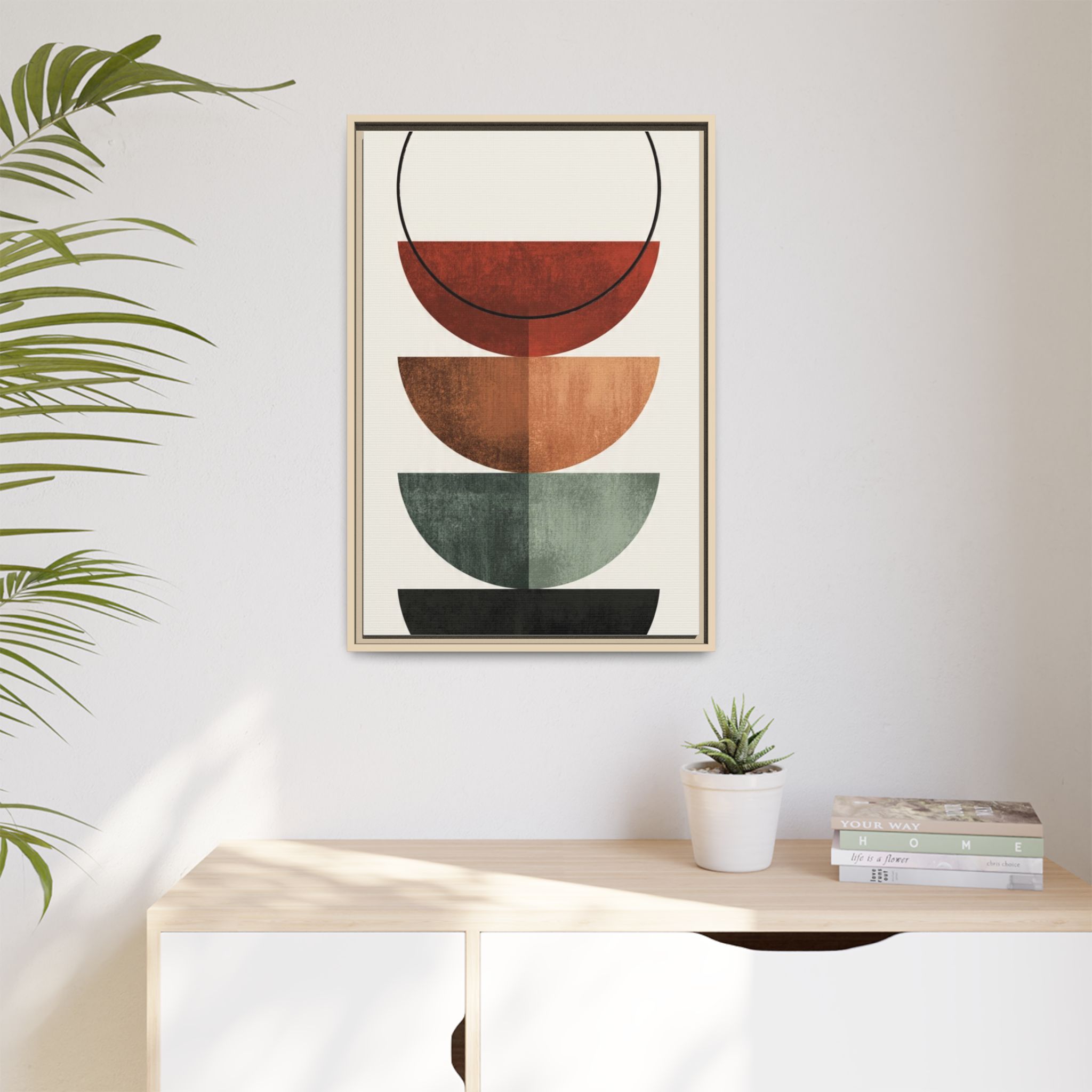 Abstract Stacked Semi-Circles Framed Canvas Wall Art — Mid-Century Modern Geometric Print - Image 135