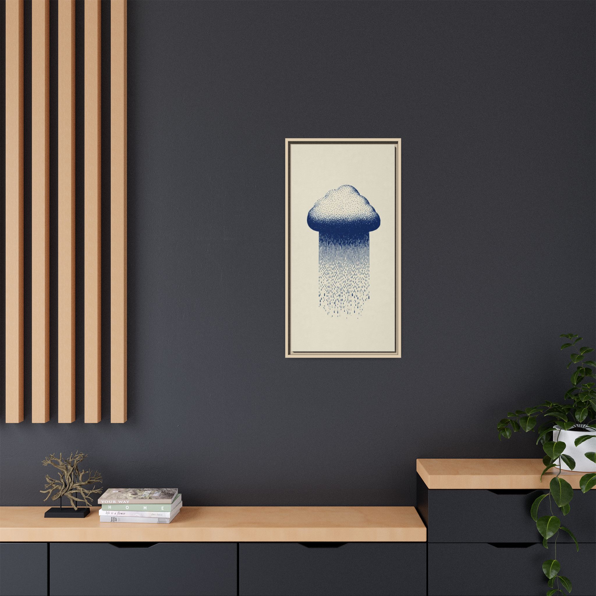 Framed Canvas Wall Art — Blue Rain Cloud Minimalist Print - Image 220