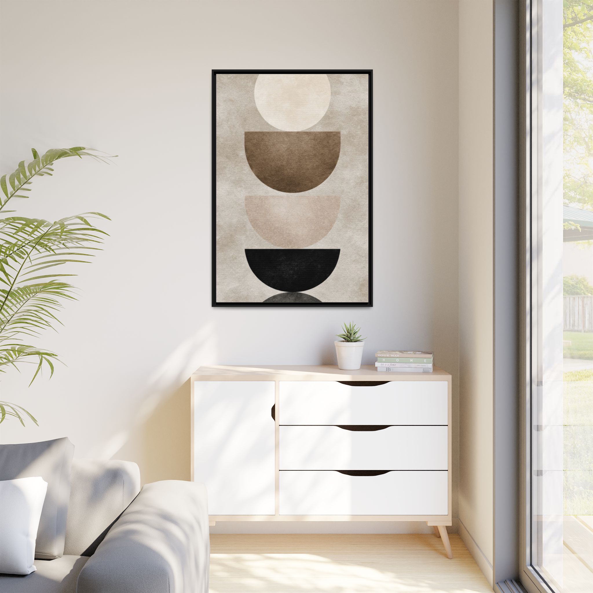 Abstract Neutral Geometric Canvas Print — Stacked Circles Framed Wall Art - Image 147