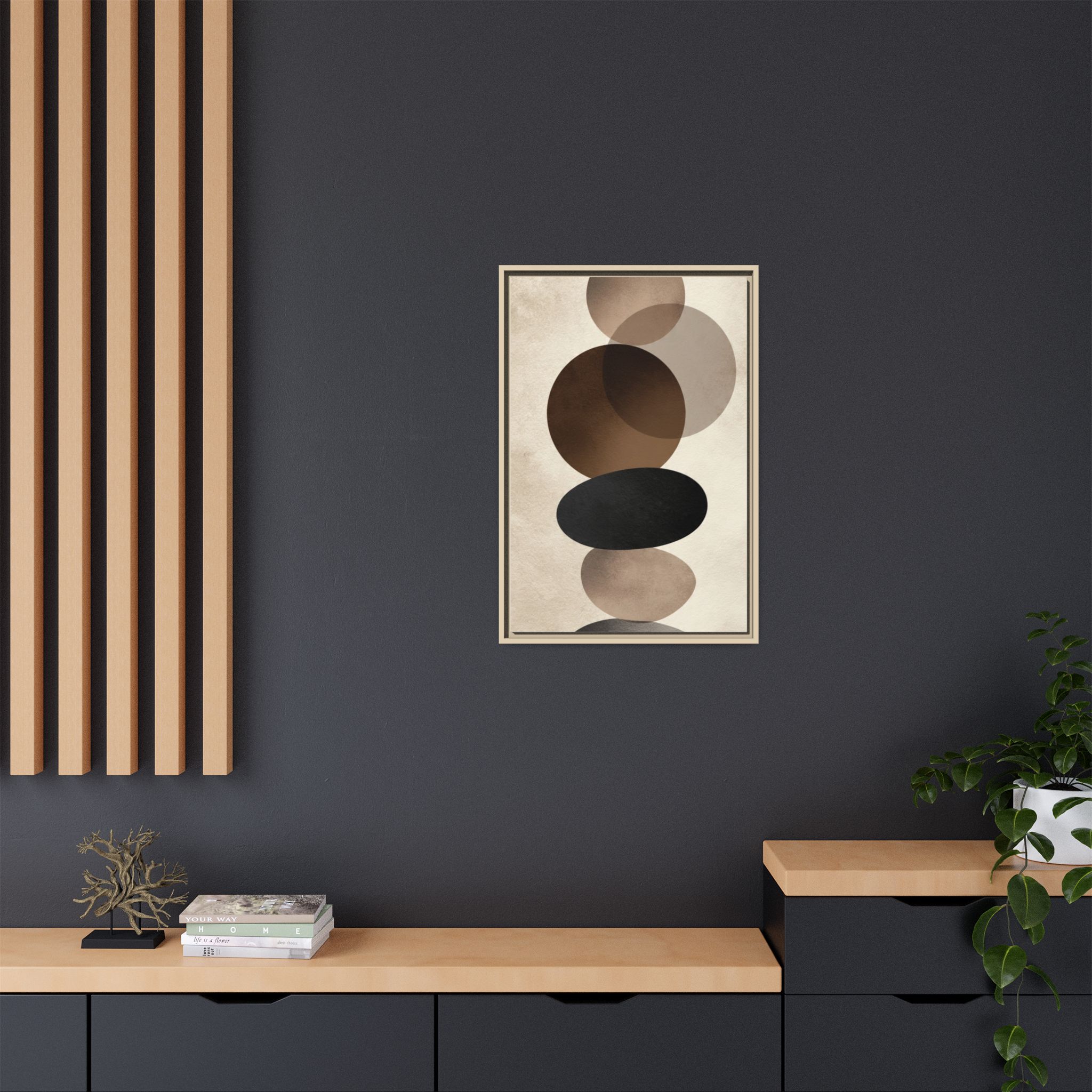 Framed Abstract Circles Matte Canvas Print — Neutral Mid-Century Wall Art - Image 136