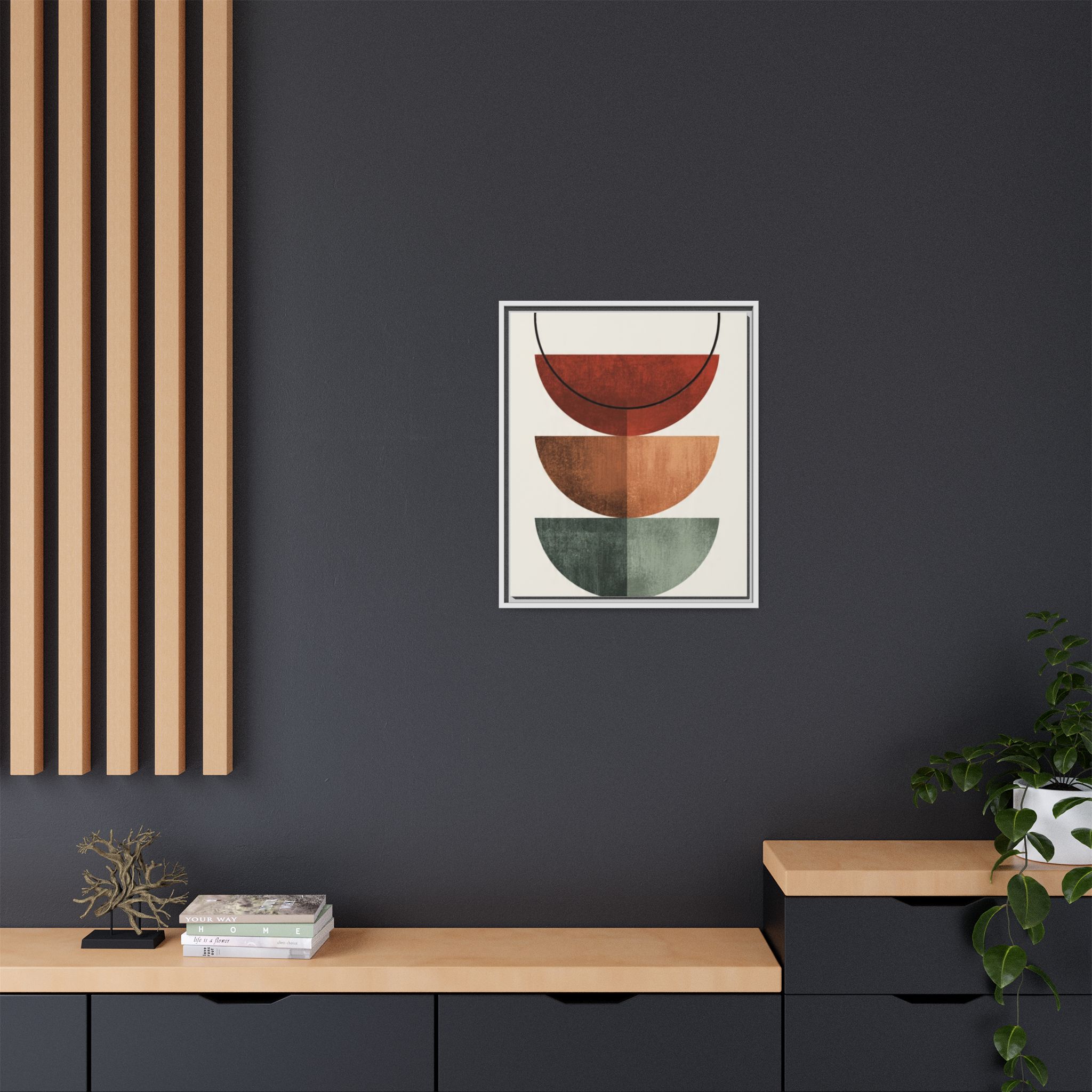 Abstract Stacked Semi-Circles Framed Canvas Wall Art — Mid-Century Modern Geometric Print - Image 240
