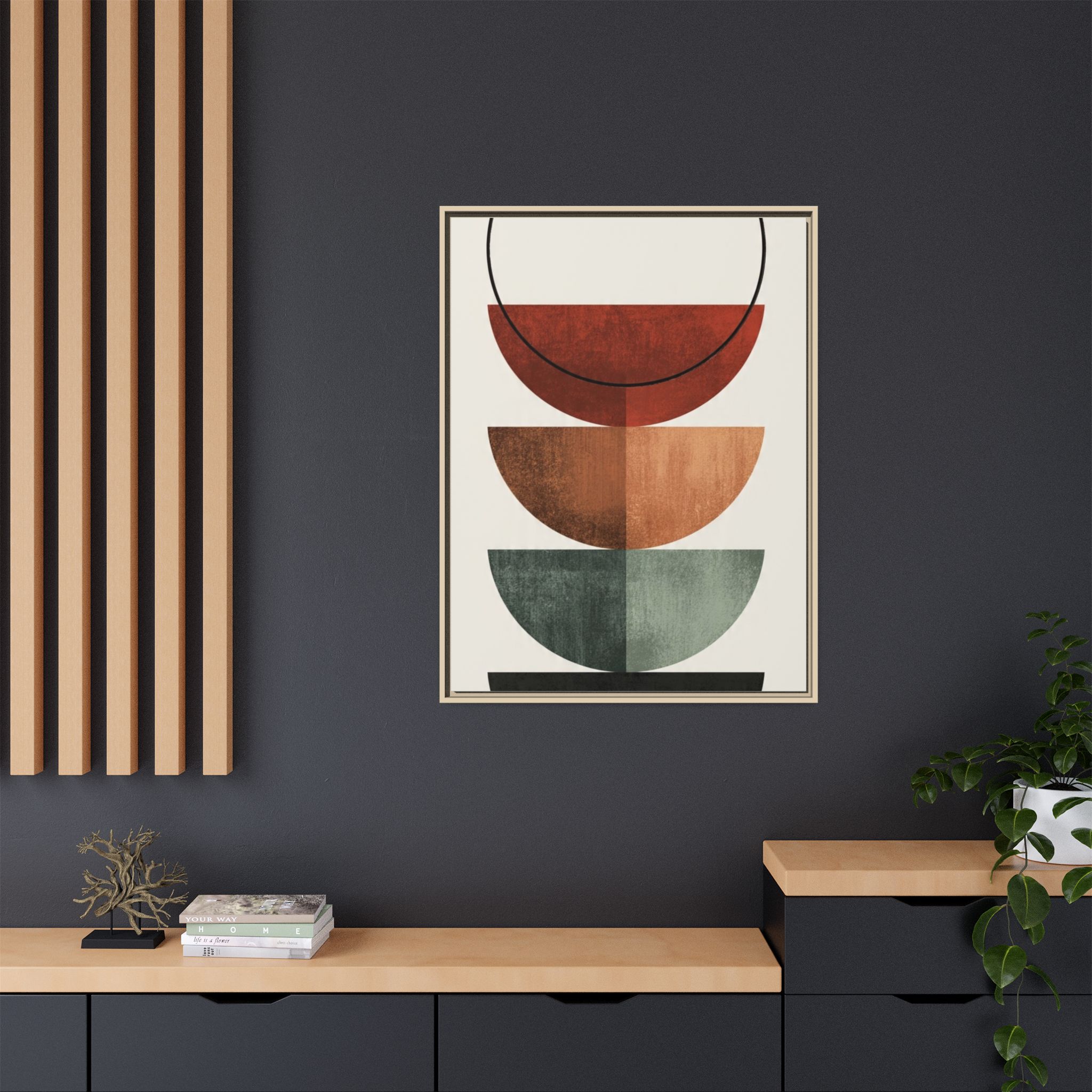 Abstract Stacked Semi-Circles Framed Canvas Wall Art — Mid-Century Modern Geometric Print - Image 20